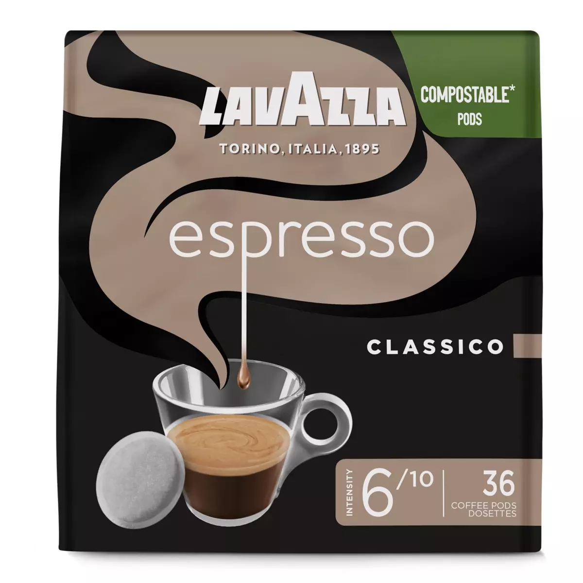 LAVAZZA Dosettes de café espresso classico intensité 6 compatibles Senseo 36 dosettes 250g