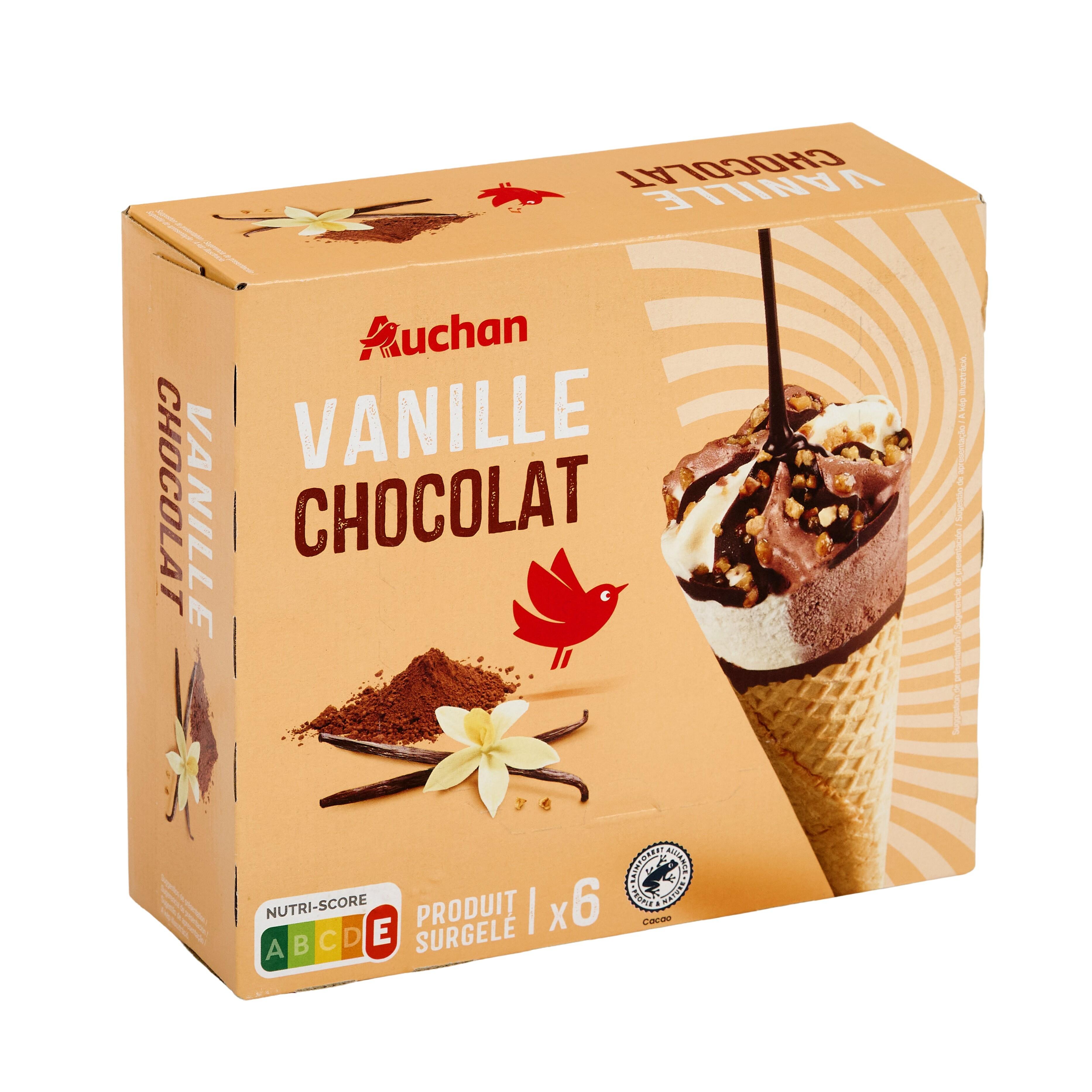 Voir la diapositive 4 : AUCHAN Cônes glacés vanille chocolat 6 pièces 415g