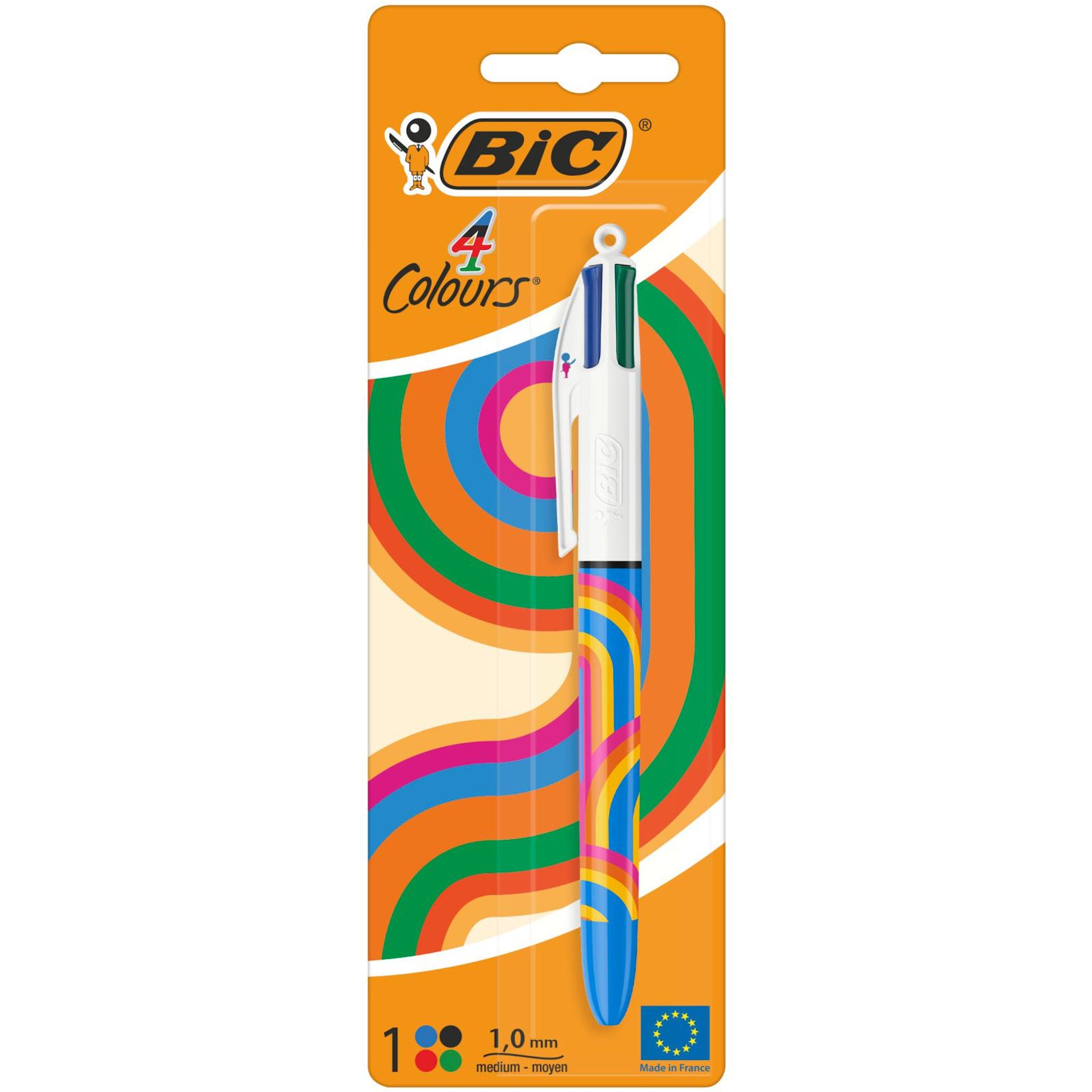 BIC Stylo bille rétractable 4 couleurs Tie and Die Pointe moyenne 1mm