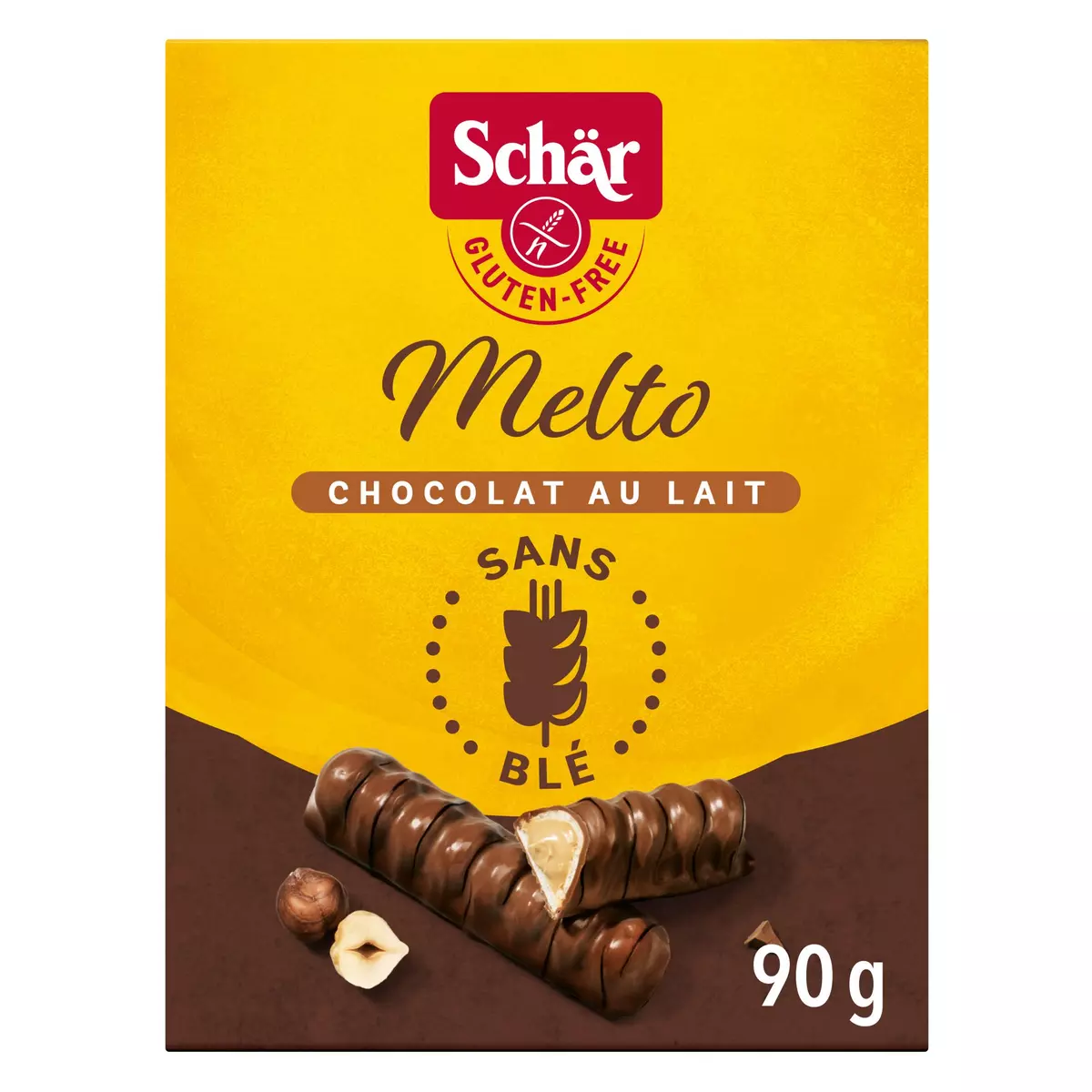 SCHAR Melto Barres fourrées à la crème de noisette et enrobées chocolat au lait sans gluten 3 barres 90g