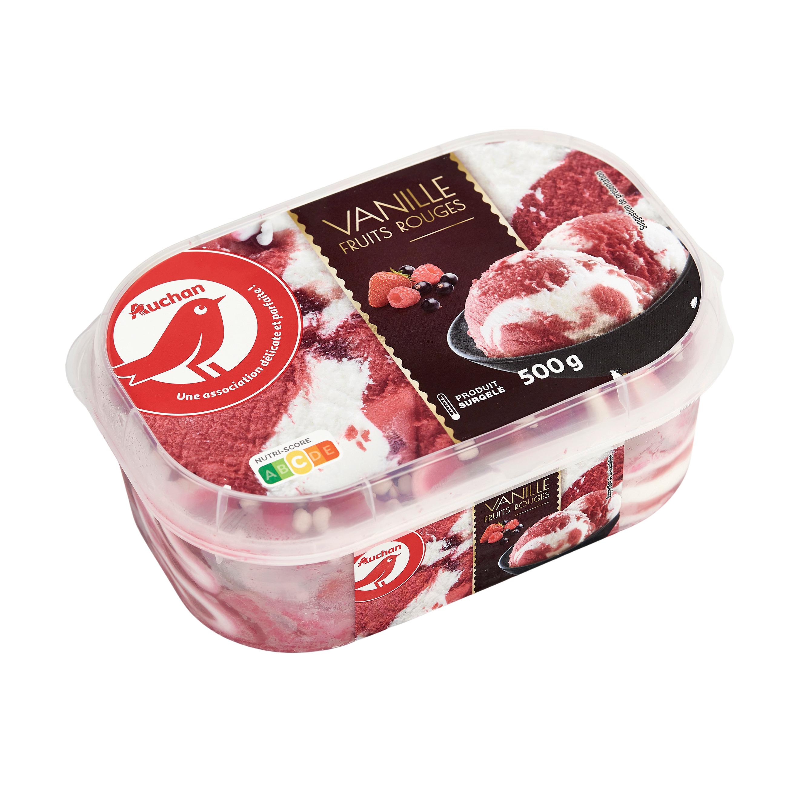 Voir la diapositive 2 : AUCHAN Crème glacée vanille fruits rouges 500g