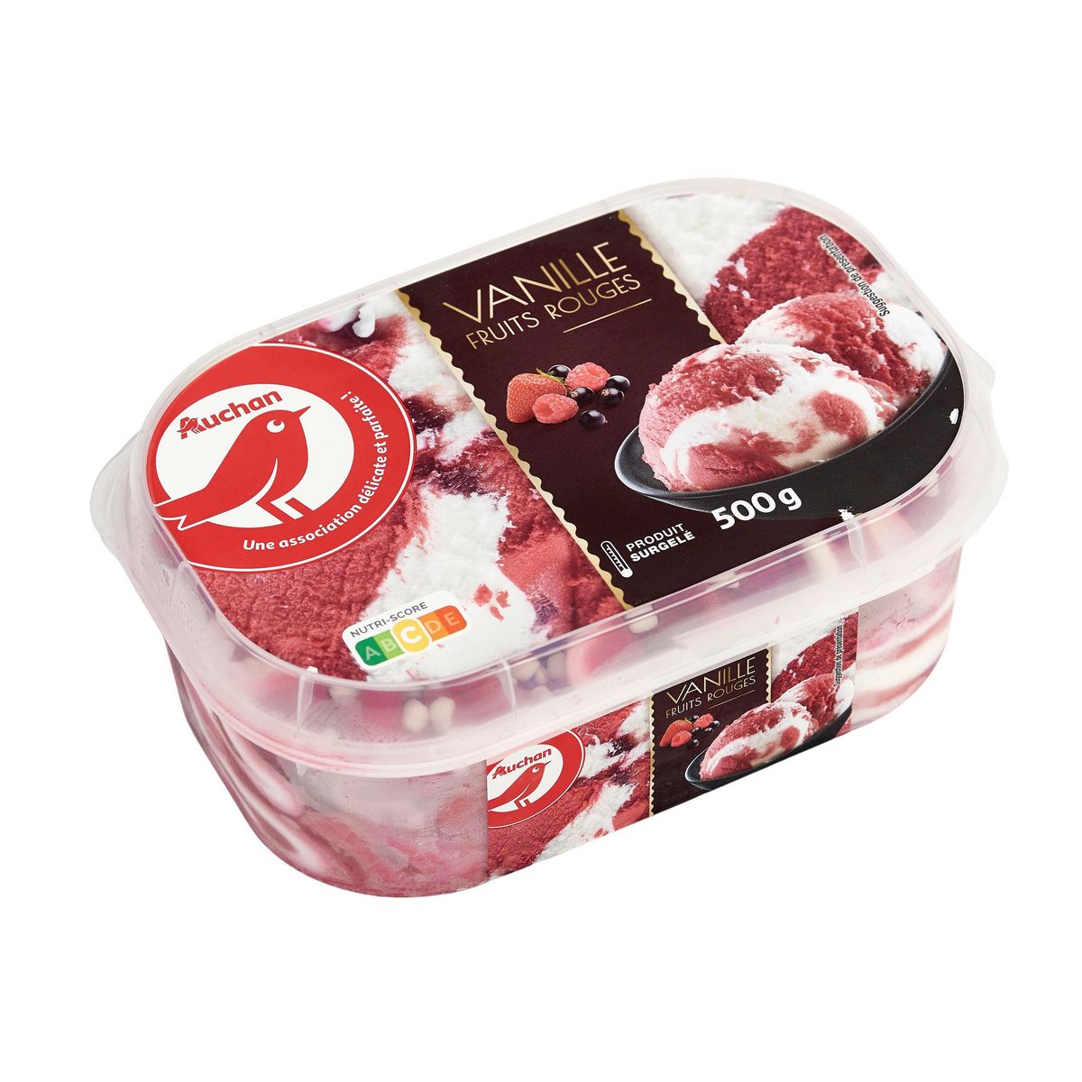 AUCHAN Crème glacée vanille fruits rouges 500g