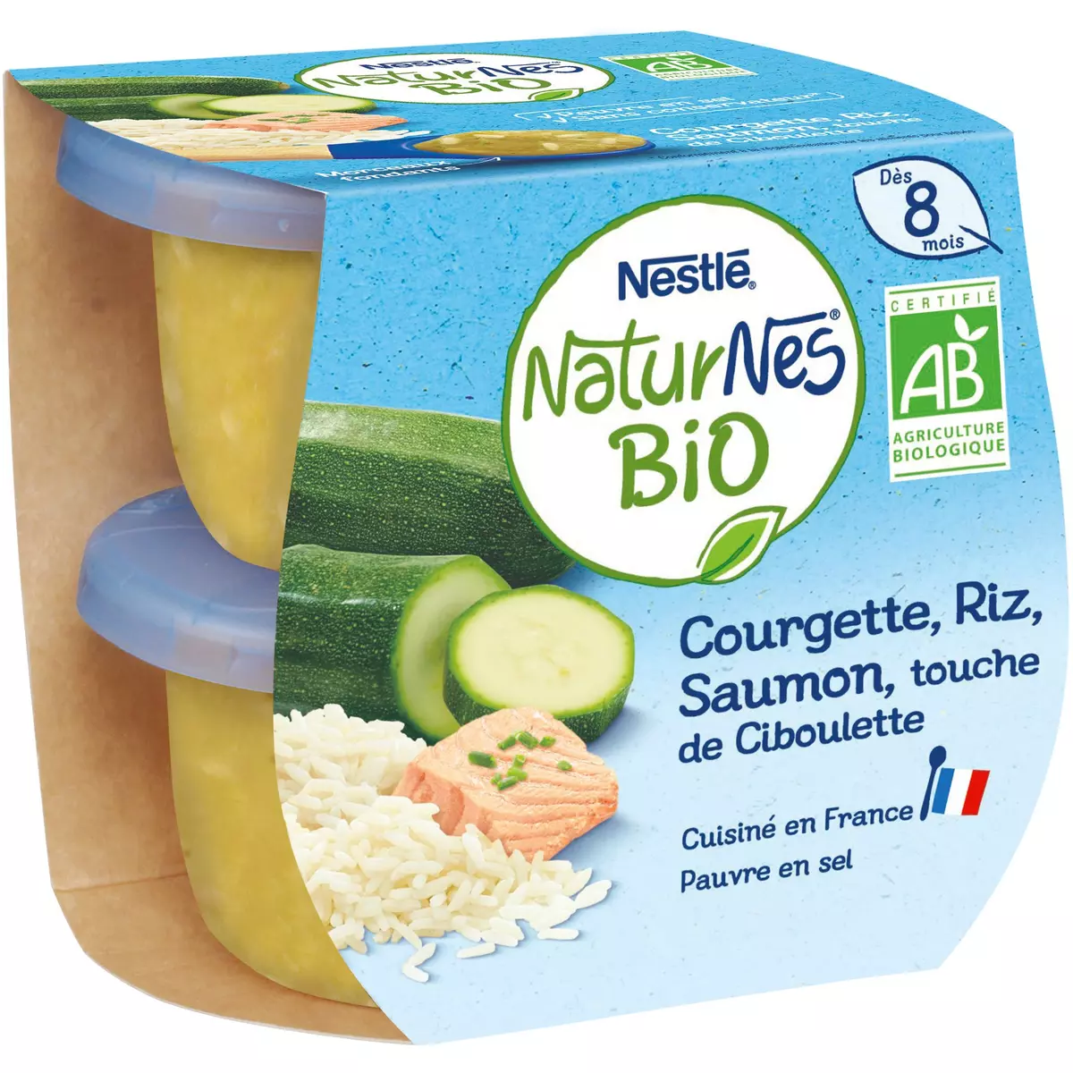 NESTLE Naturnes bol courgette riz ciboulette bio au saumon dès 8 mois 2x190g