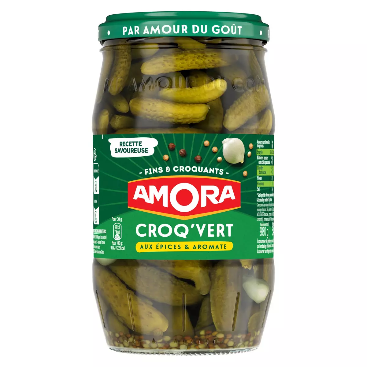 AMORA Cornichons fins aux 6 épices et aromates Croq'Vert 540g