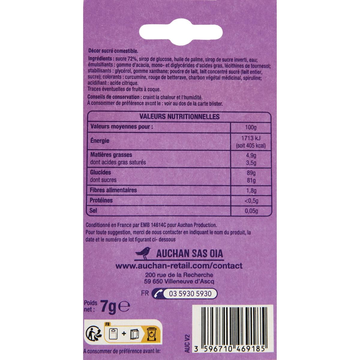 AUCHAN Plaque décor anniversaire 200g