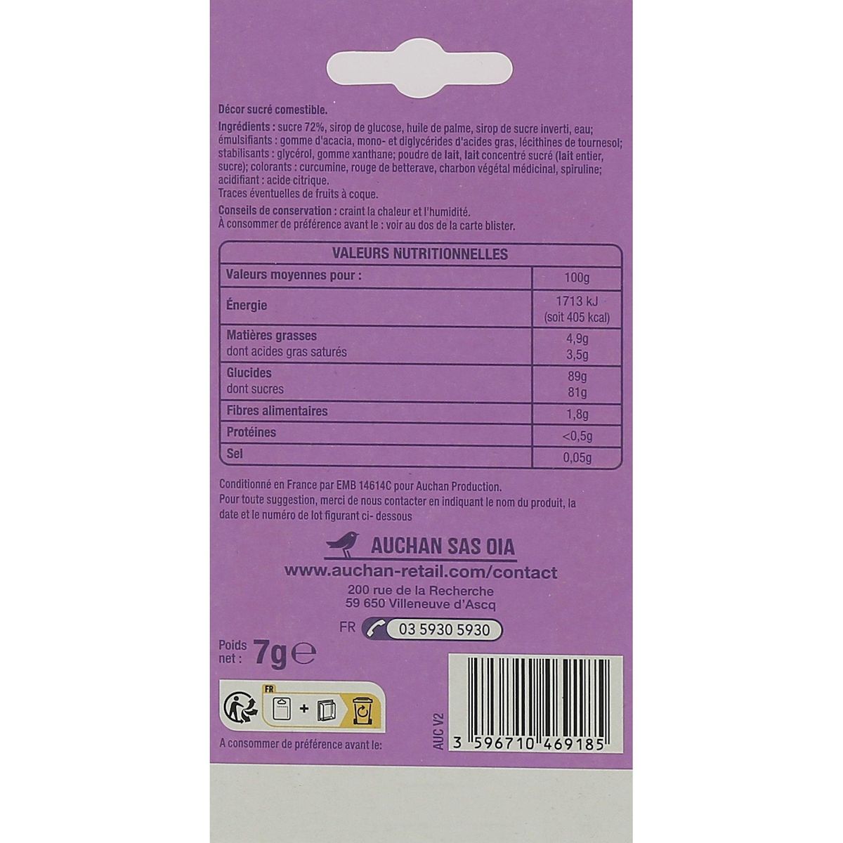 AUCHAN Plaque décor anniversaire 200g