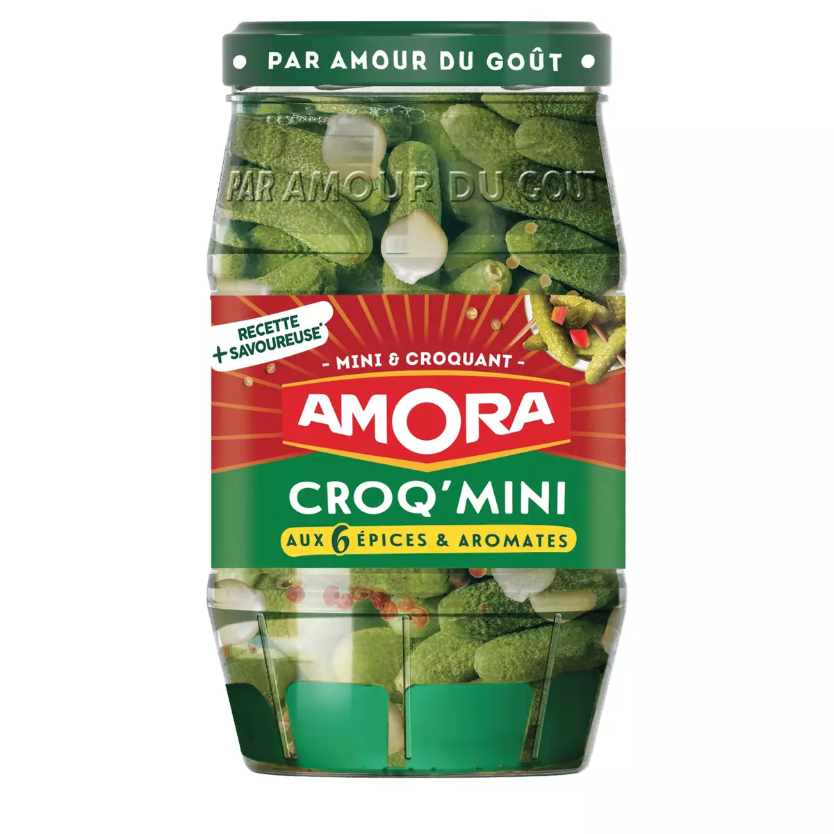 AMORA Croq'mini Cornichons aux 6 épices et aromates en bocal 205g