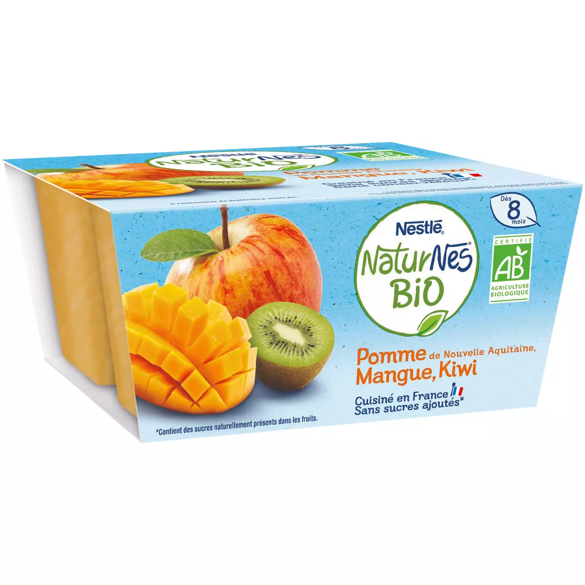 NESTLE Naturnes petit pot dessert pomme mangue et kiwi bio dès 8 mois 4x90g