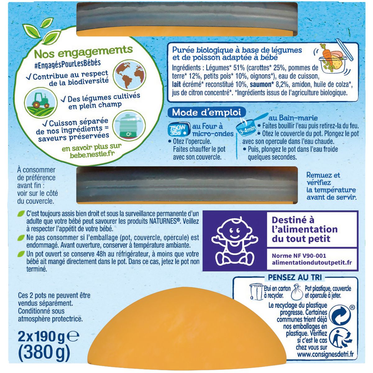 NESTLE Naturnes bol petits légumes bio au saumon dès 6 mois 2x190g