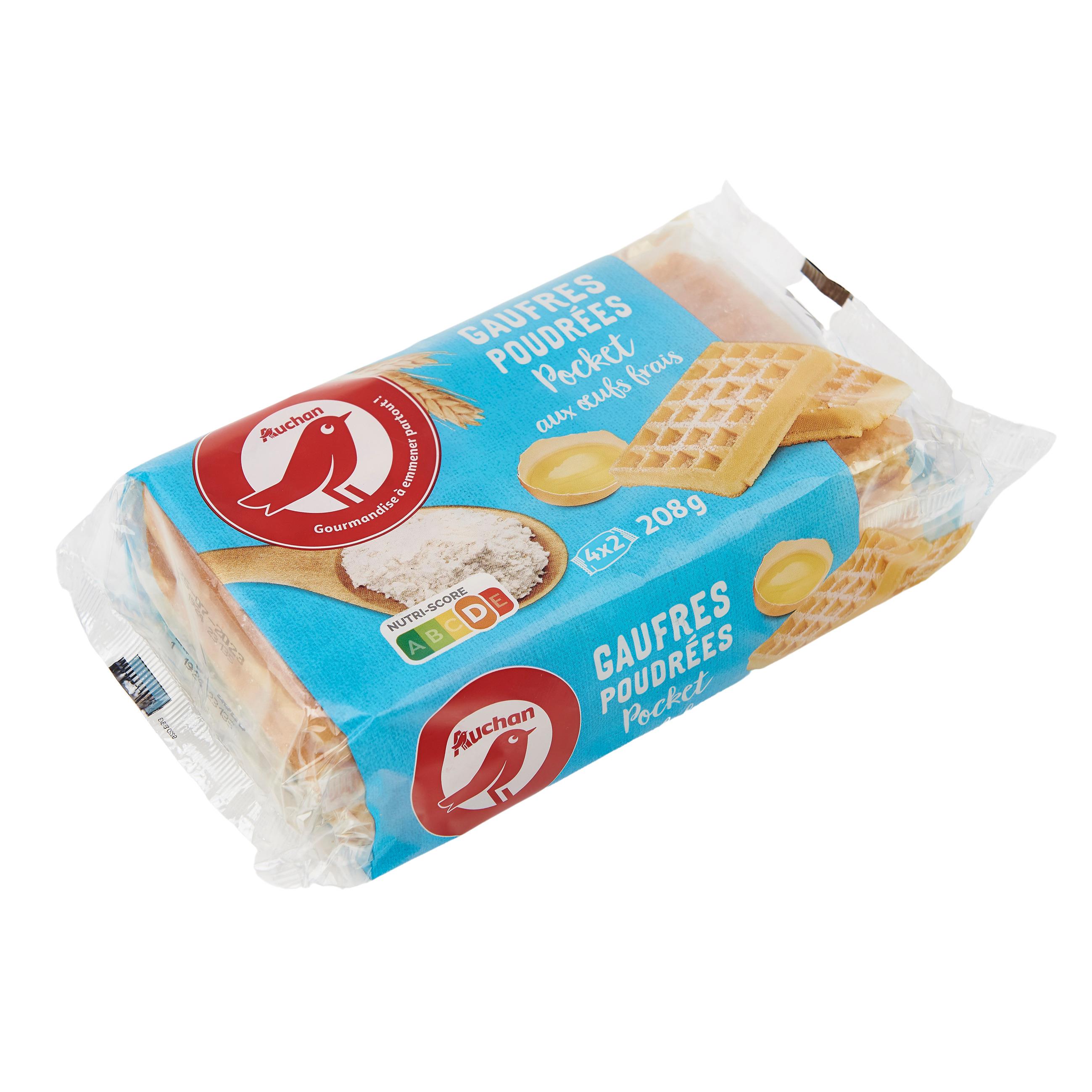 Voir la diapositive 2 : AUCHAN Gaufres poudrées pocket 4x2 gaufres 208g