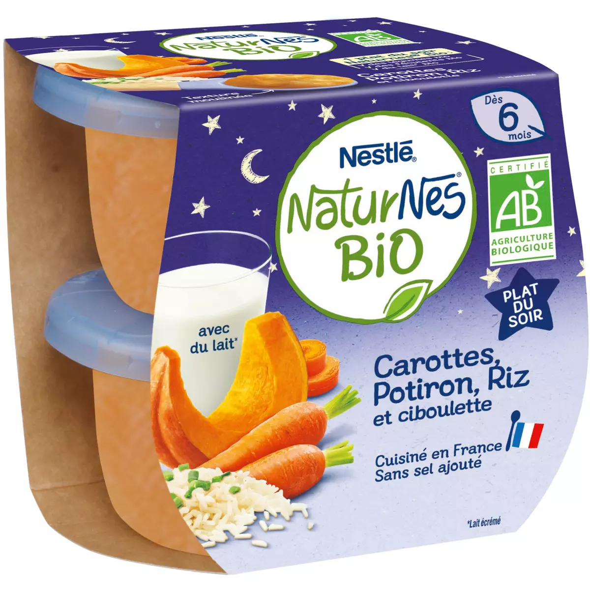NESTLE Naturnes bio bol carottes potiron et riz dès 6 mois 2x190g