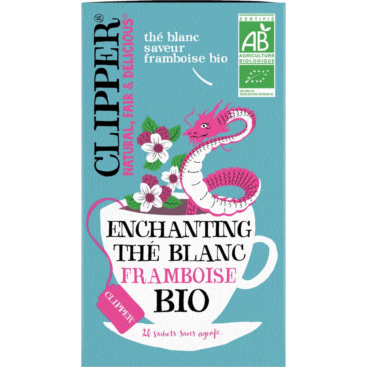 CLIPPER Thé blanc à la framboise bio 20 sachets 34g