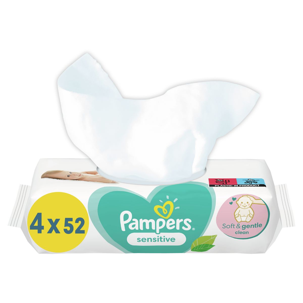 PAMPERS Lingettes sensitives sans parfum pour bébé 4x52 lingettes