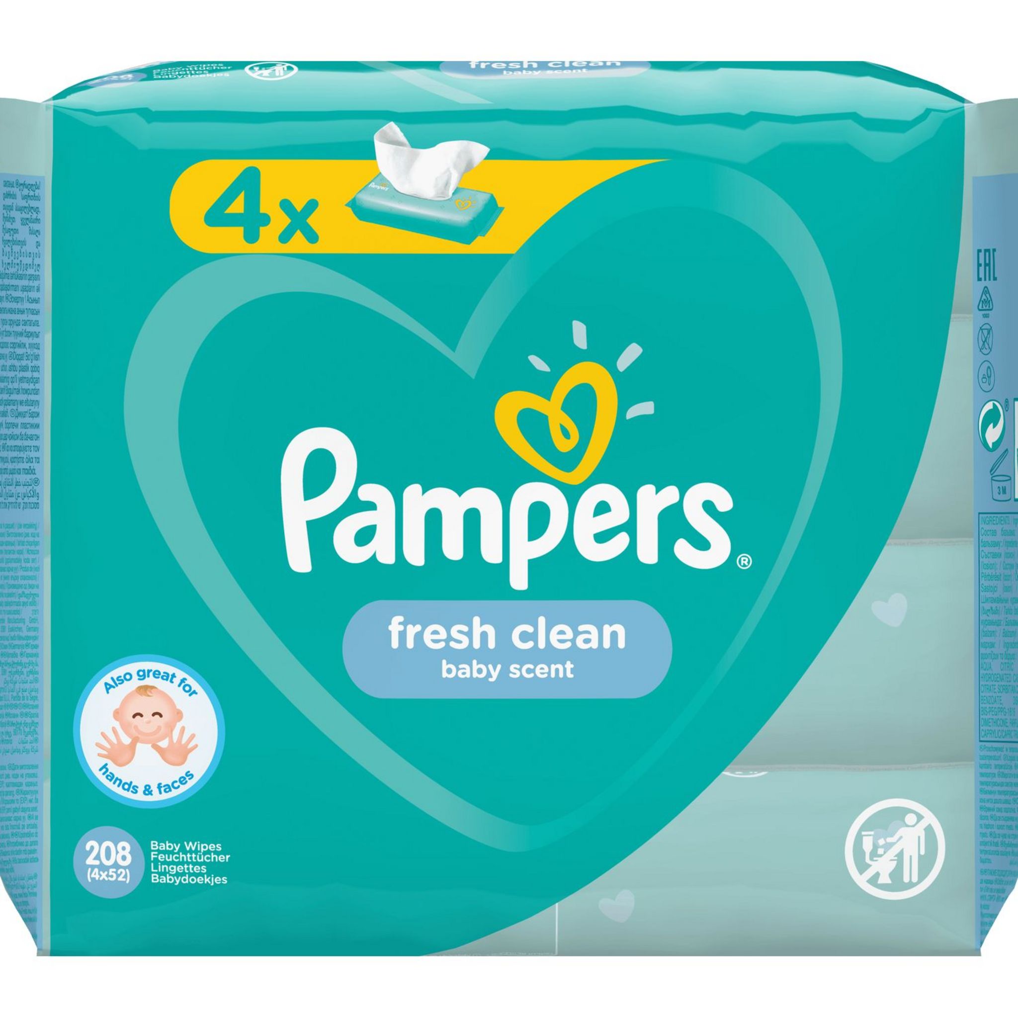 Voir la diapositive 14 : PAMPERS Fresh Clean lingettes nettoyantes pour bébé 4x52 lingettes