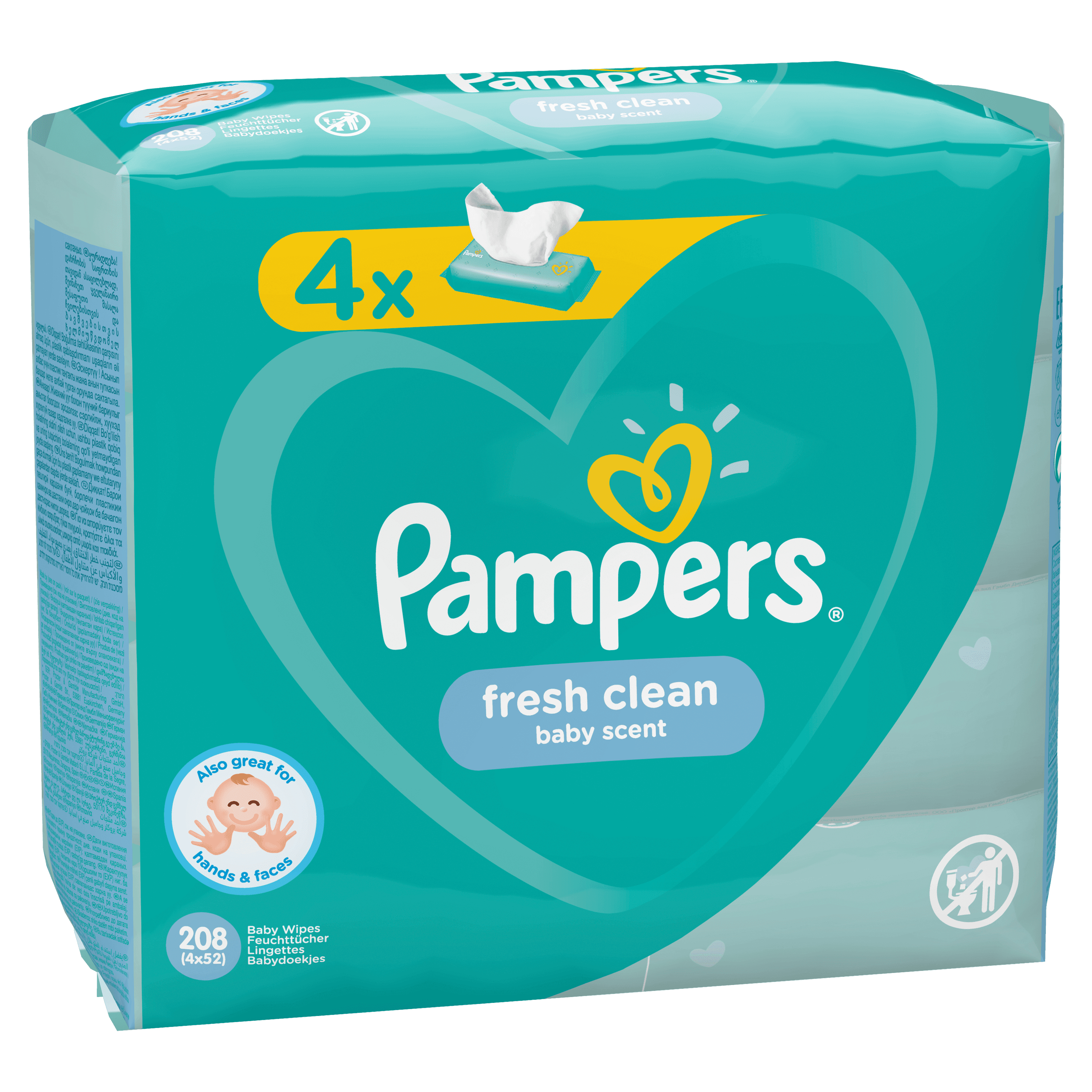 Voir la diapositive 5 : PAMPERS Fresh Clean lingettes nettoyantes pour bébé 4x52 lingettes