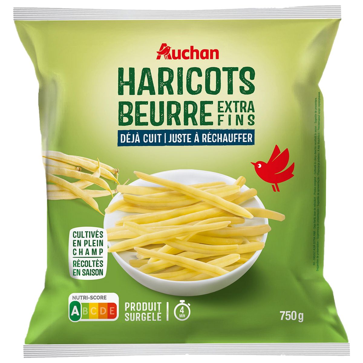 AUCHAN Déjà cuit - Haricots beurre extra-fins 5 portions 750g