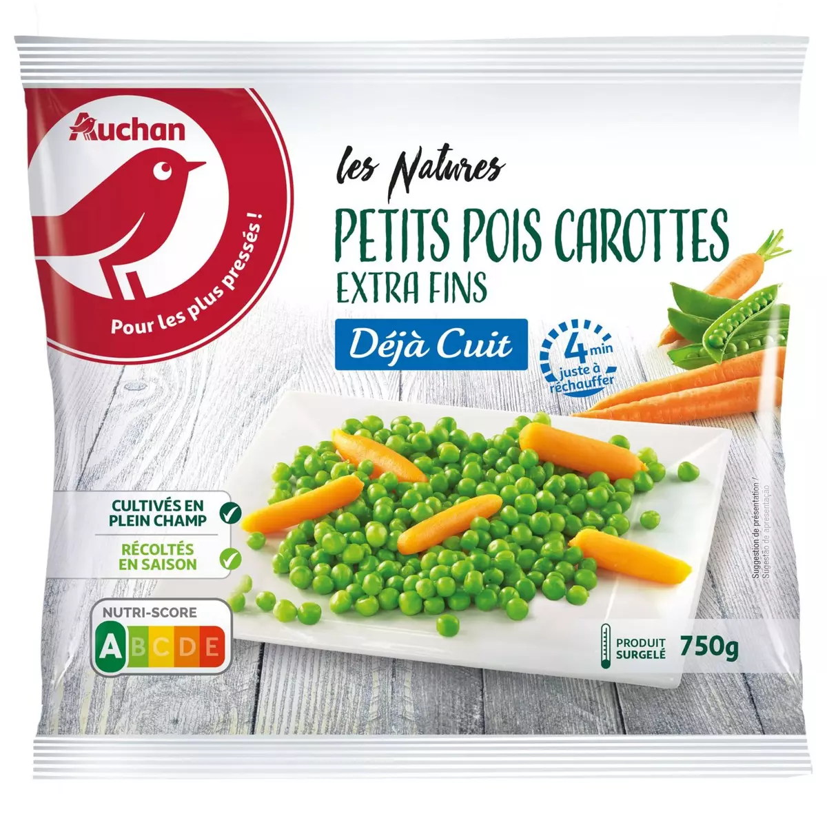 AUCHAN Petits pois carottes minute extra fins 5 portions 750g