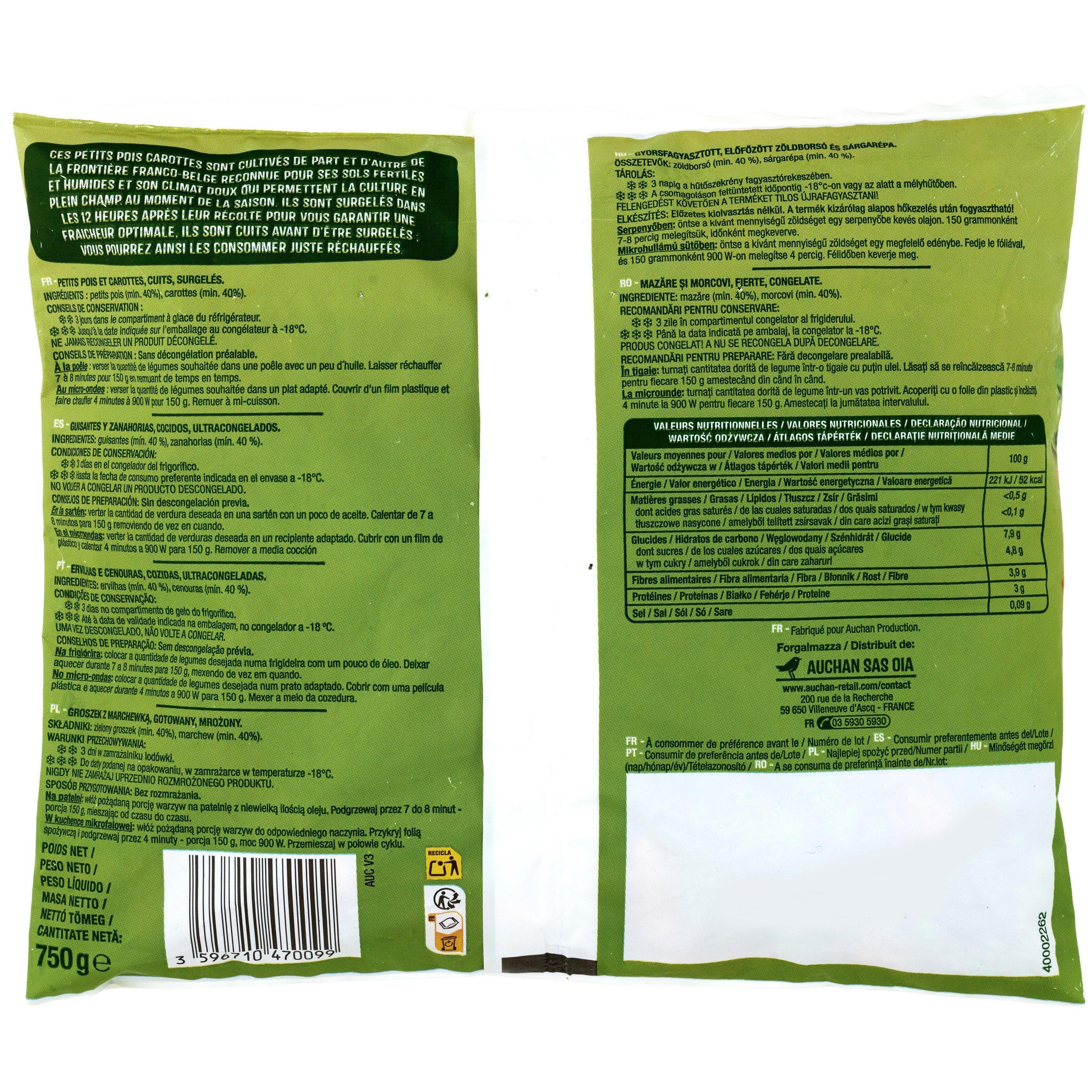 Voir la diapositive 4 : AUCHAN Petits pois carottes minute extra fins 5 portions 750g
