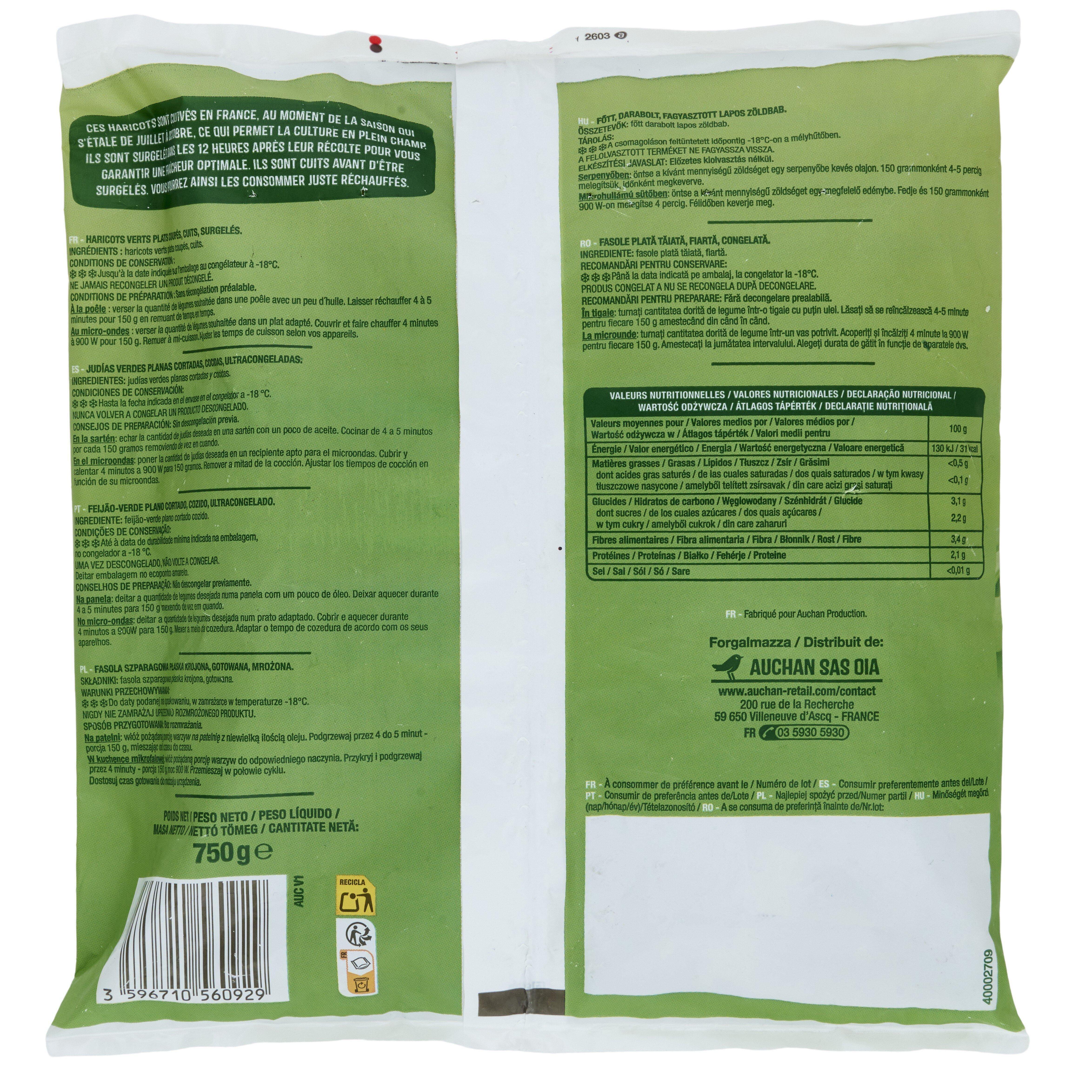 Voir la diapositive 2 : AUCHAN Déjà cuit - Haricots plats 5 portions 750g