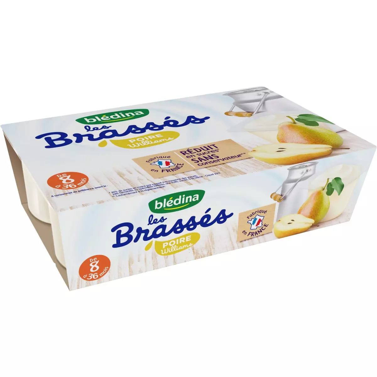 BLEDINA Les Brassés Dessert lacté à la poire dés 8 mois 6x95g