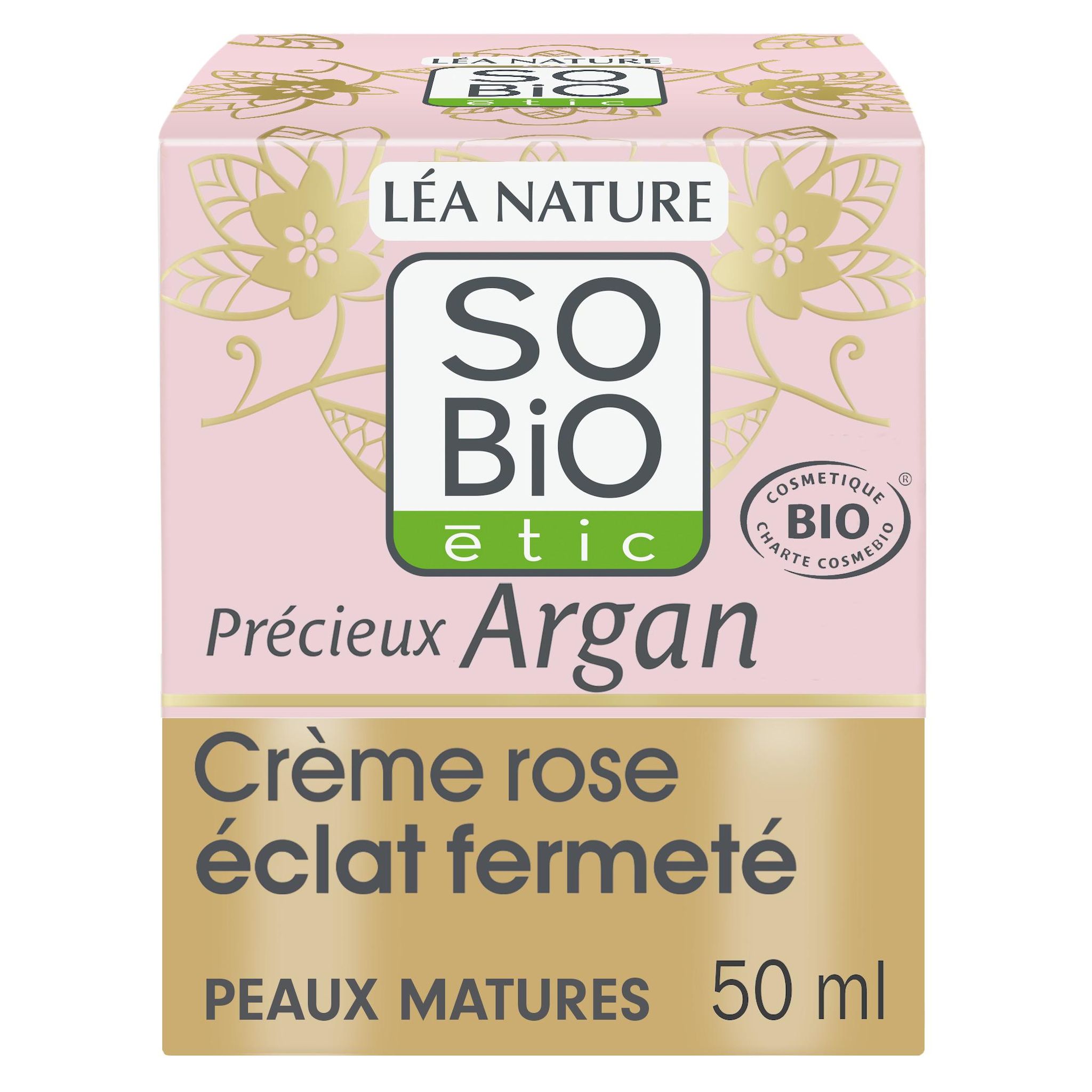 Voir la diapositive 2 : SO BIO ETIC Précieux Argan Crème rose éclat fermeté à l'huile d'argan bio, huile de camélia bio et collagène végétal peaux matures 50ml
