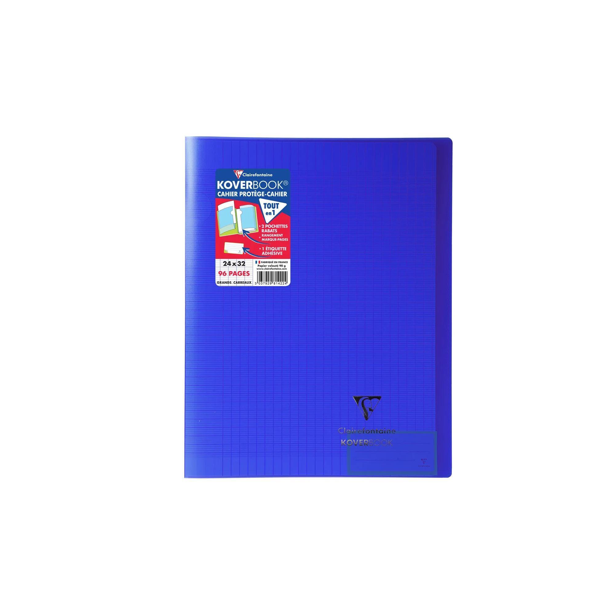 CLAIREFONTAINE Cahier Piqué Bleu – Couverture Polypropylène Transparent, Format 24x32 cm, 96 Pages,