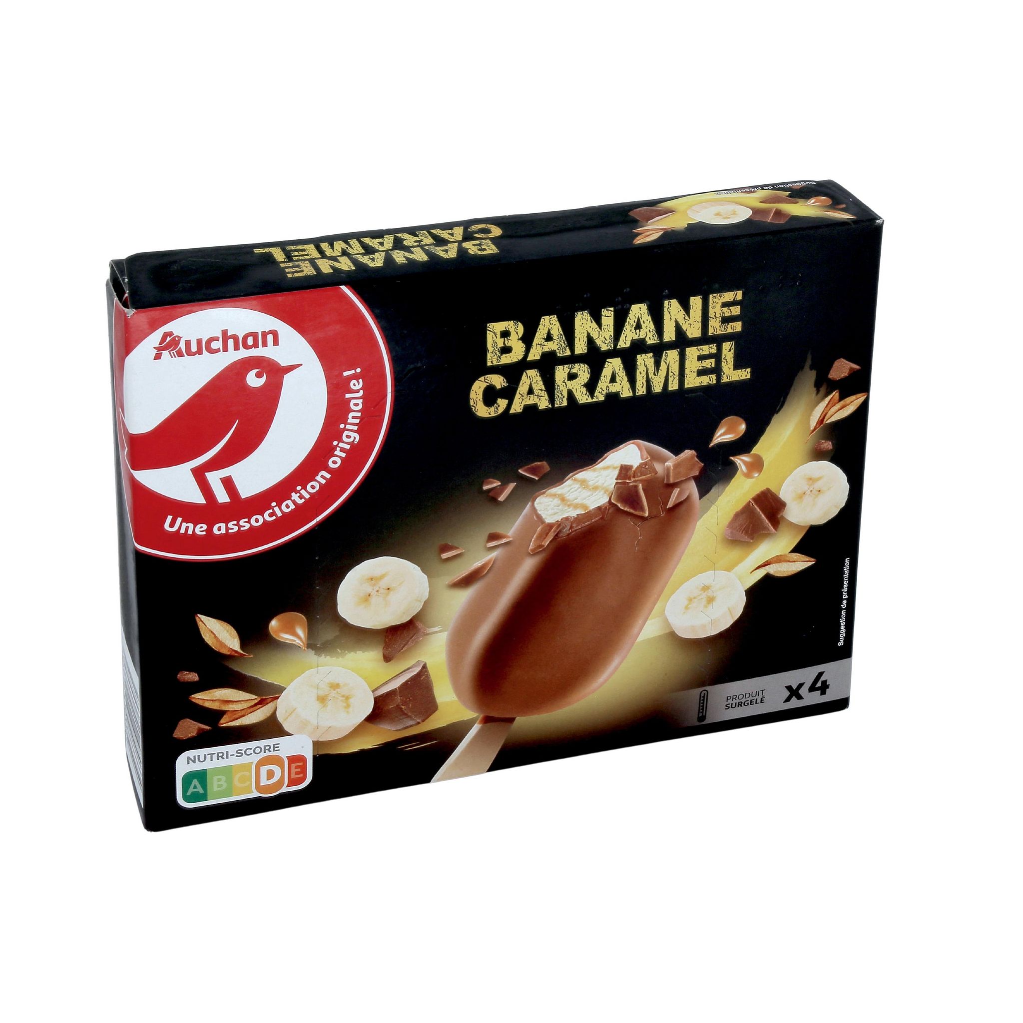 Voir la diapositive 2 : AUCHAN Bâtonnet glacé banane caramel 4 pièces 280g