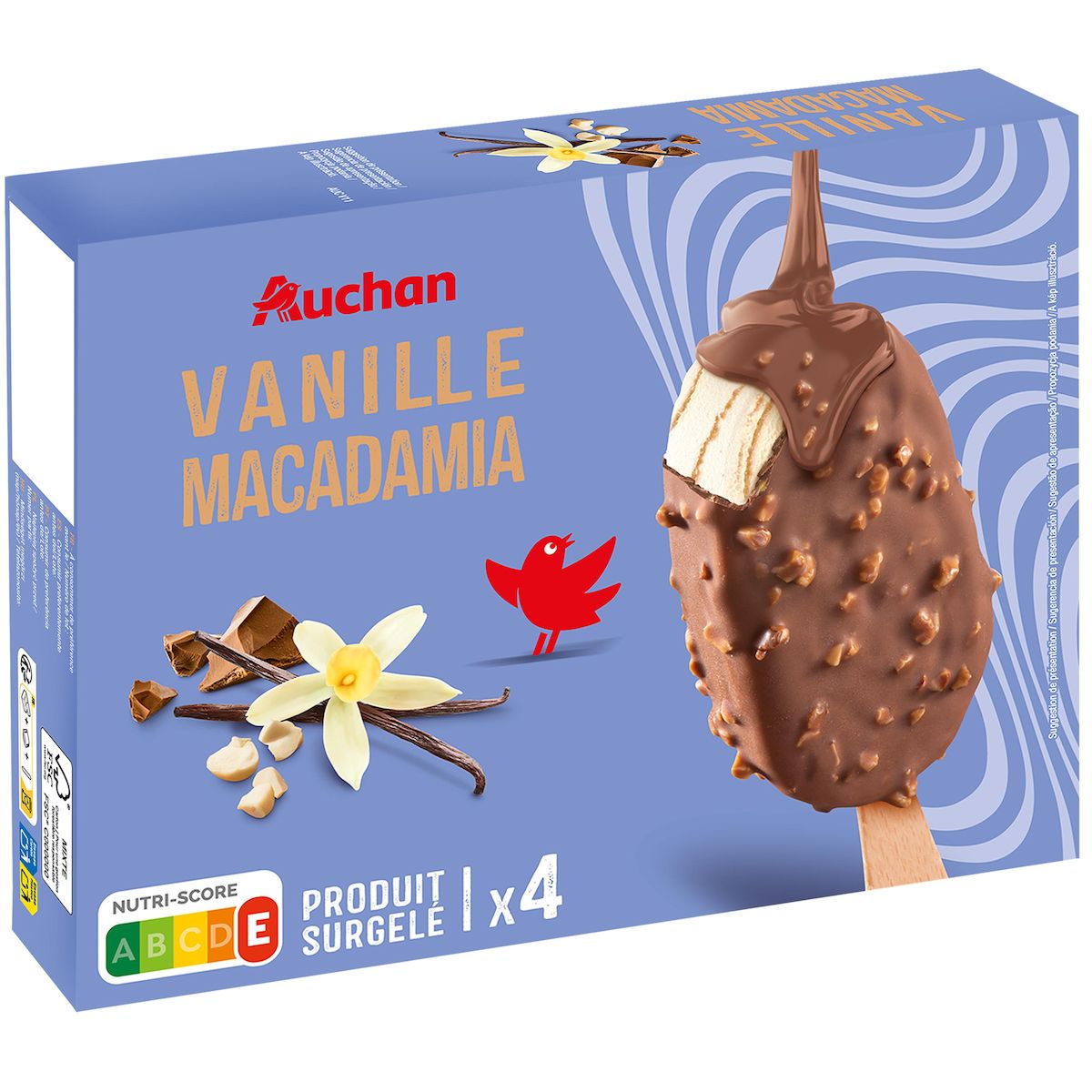 AUCHAN Bâtonnets glacés vanille macadamia 4 pièces 270g
