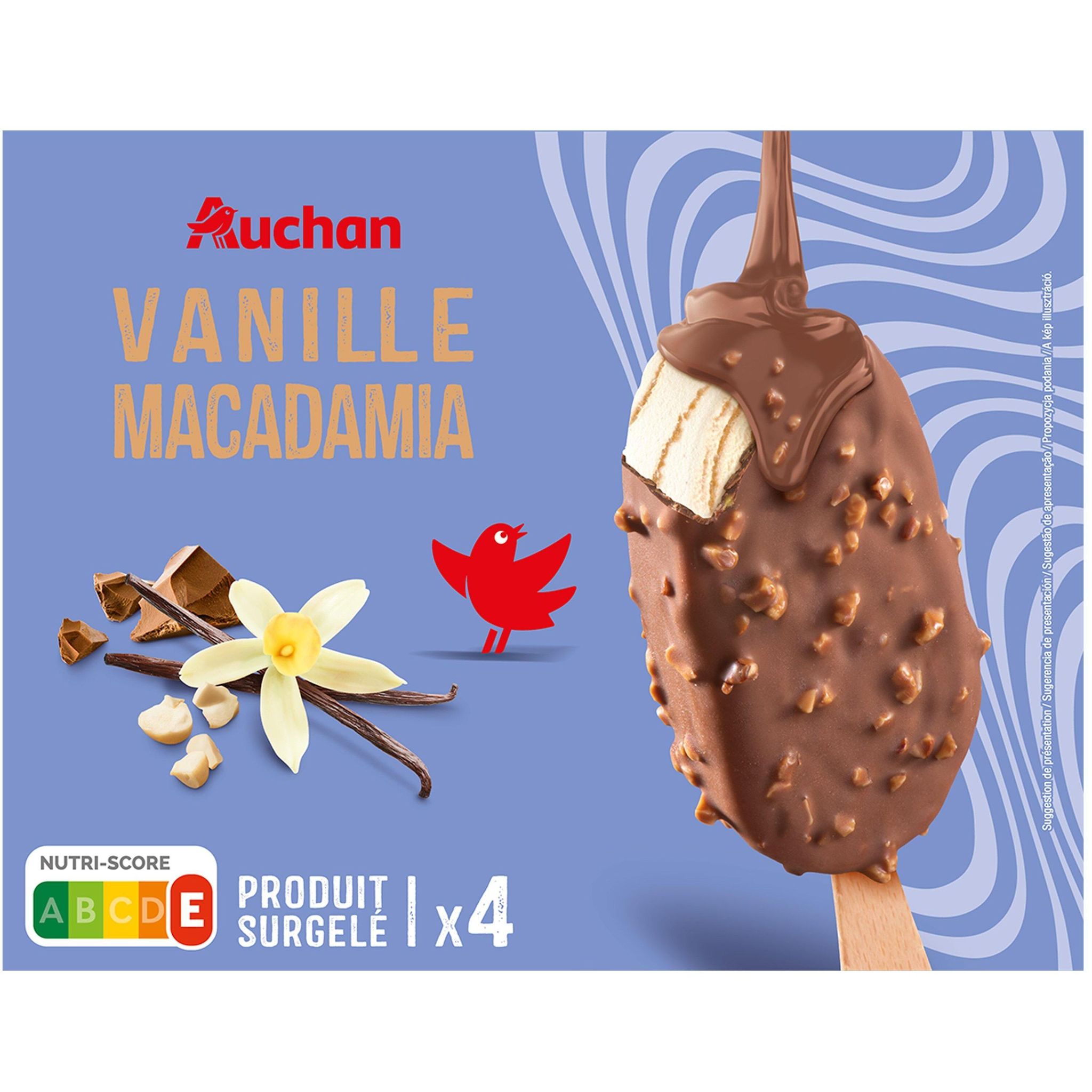 Voir la diapositive 4 : AUCHAN Bâtonnets glacés vanille macadamia 4 pièces 270g