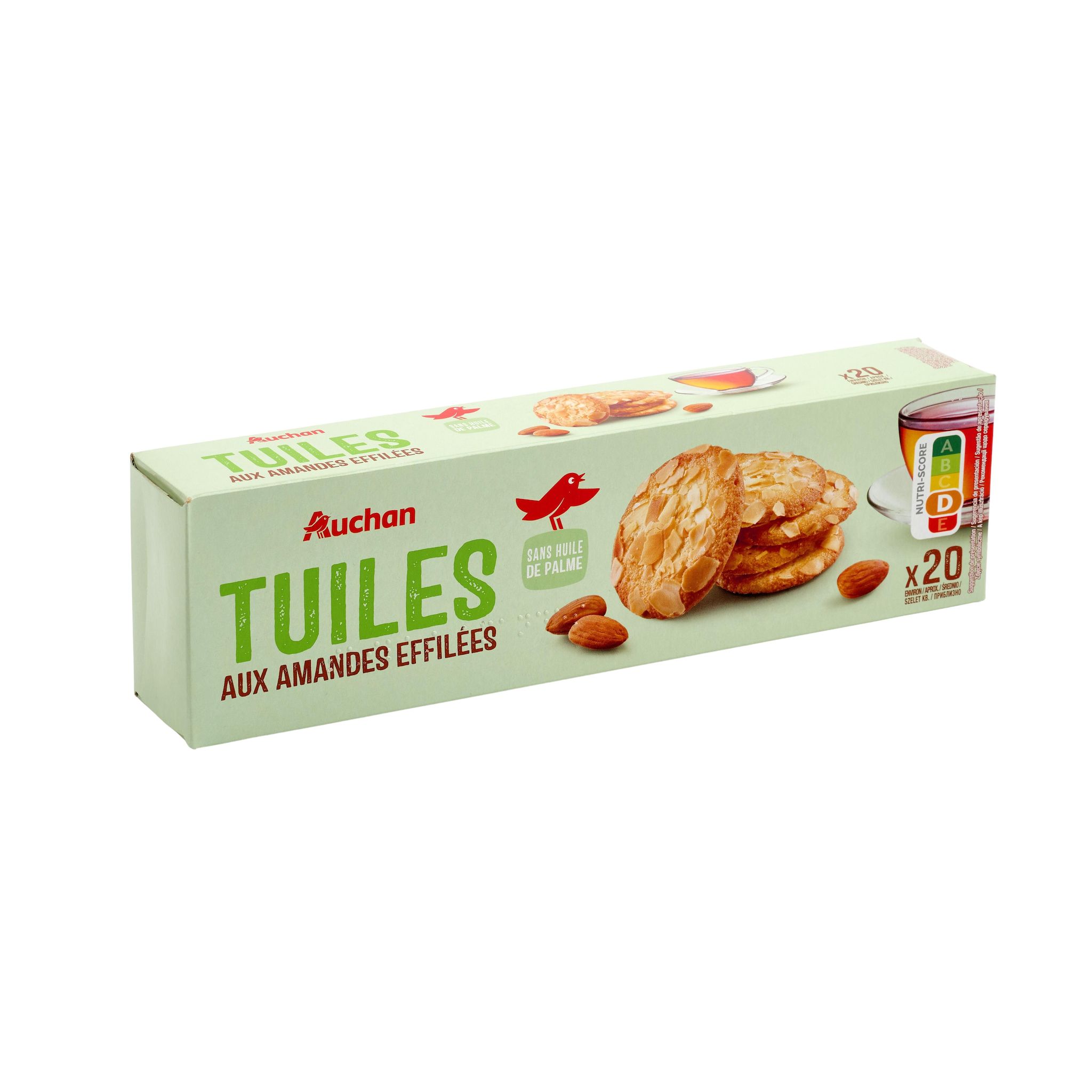 Voir la diapositive 3 : AUCHAN Tuiles aux amandes sans huile de palme 100g