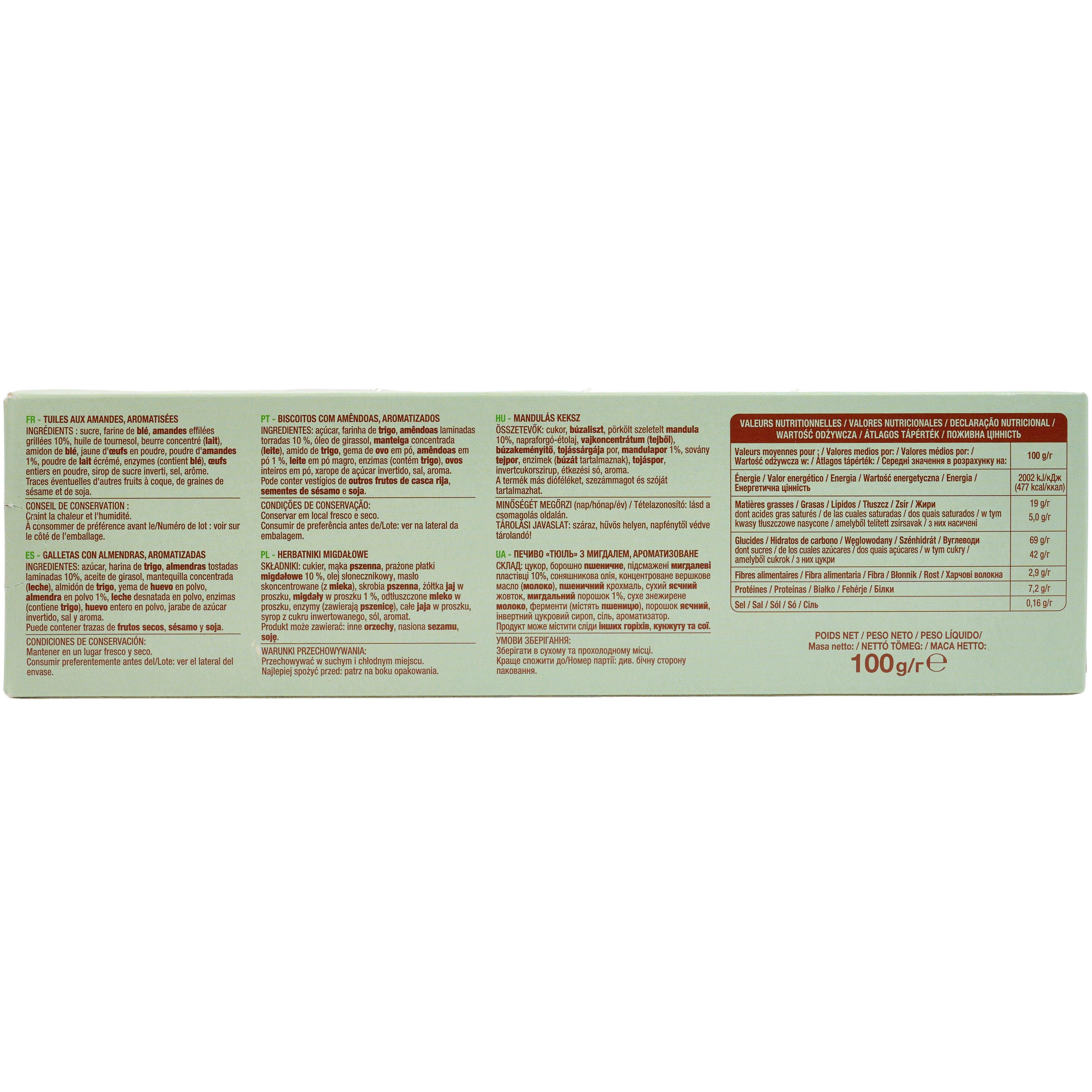 Voir la diapositive 4 : AUCHAN Tuiles aux amandes sans huile de palme 100g