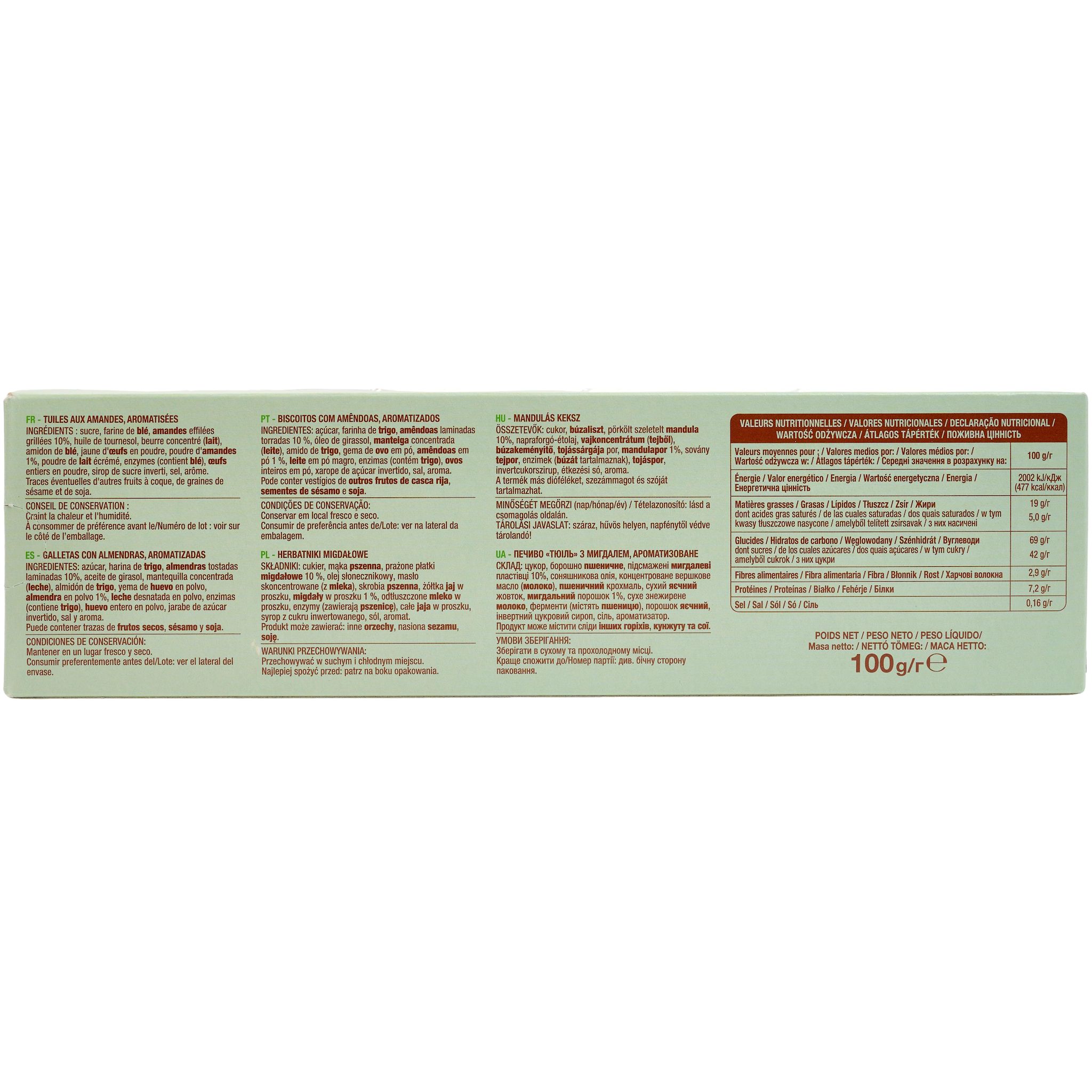 Voir la diapositive 4 : AUCHAN Tuiles aux amandes sans huile de palme 100g