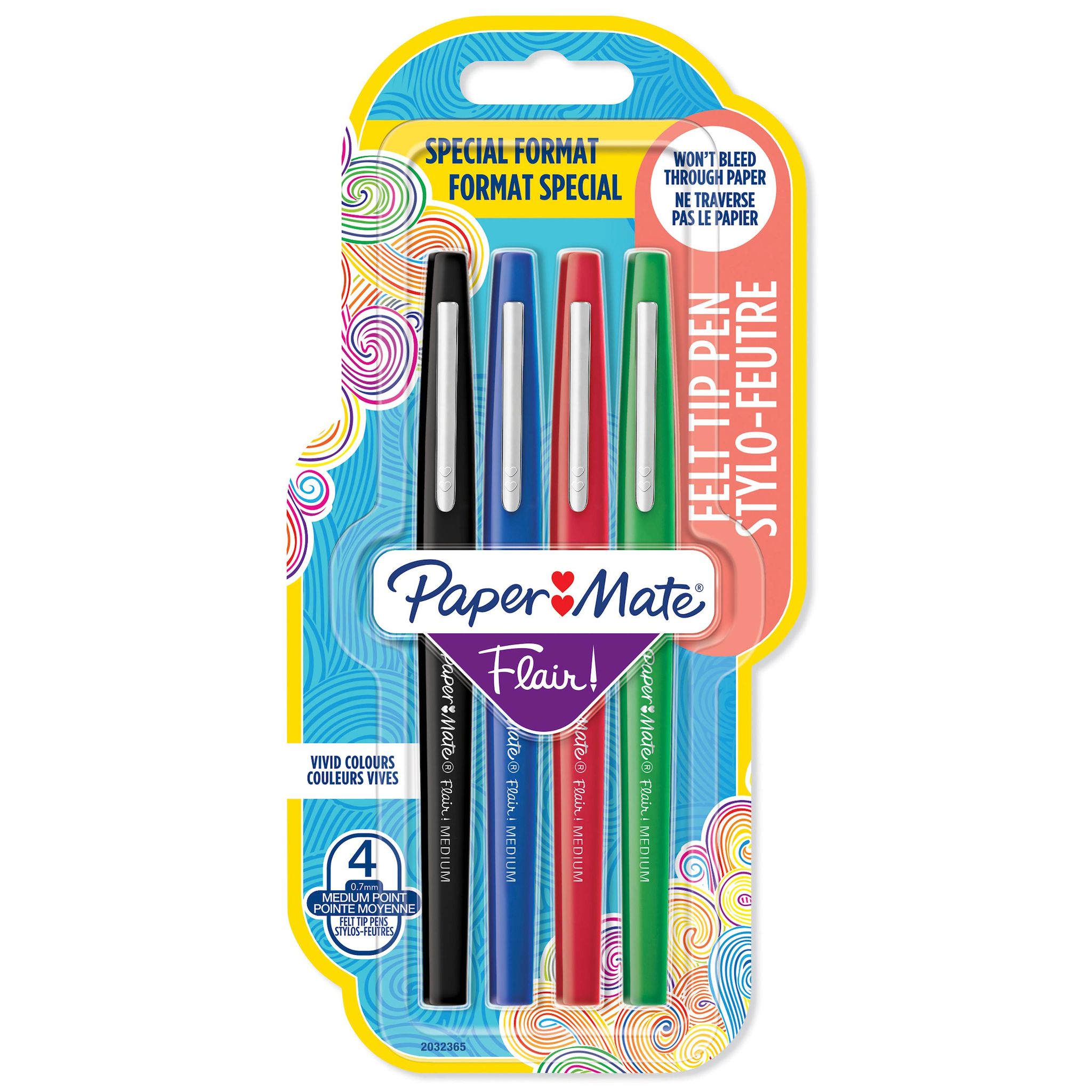 Stylos Paper Mate Flair Original x4 - Noir/Bleu/Rouge/Vert