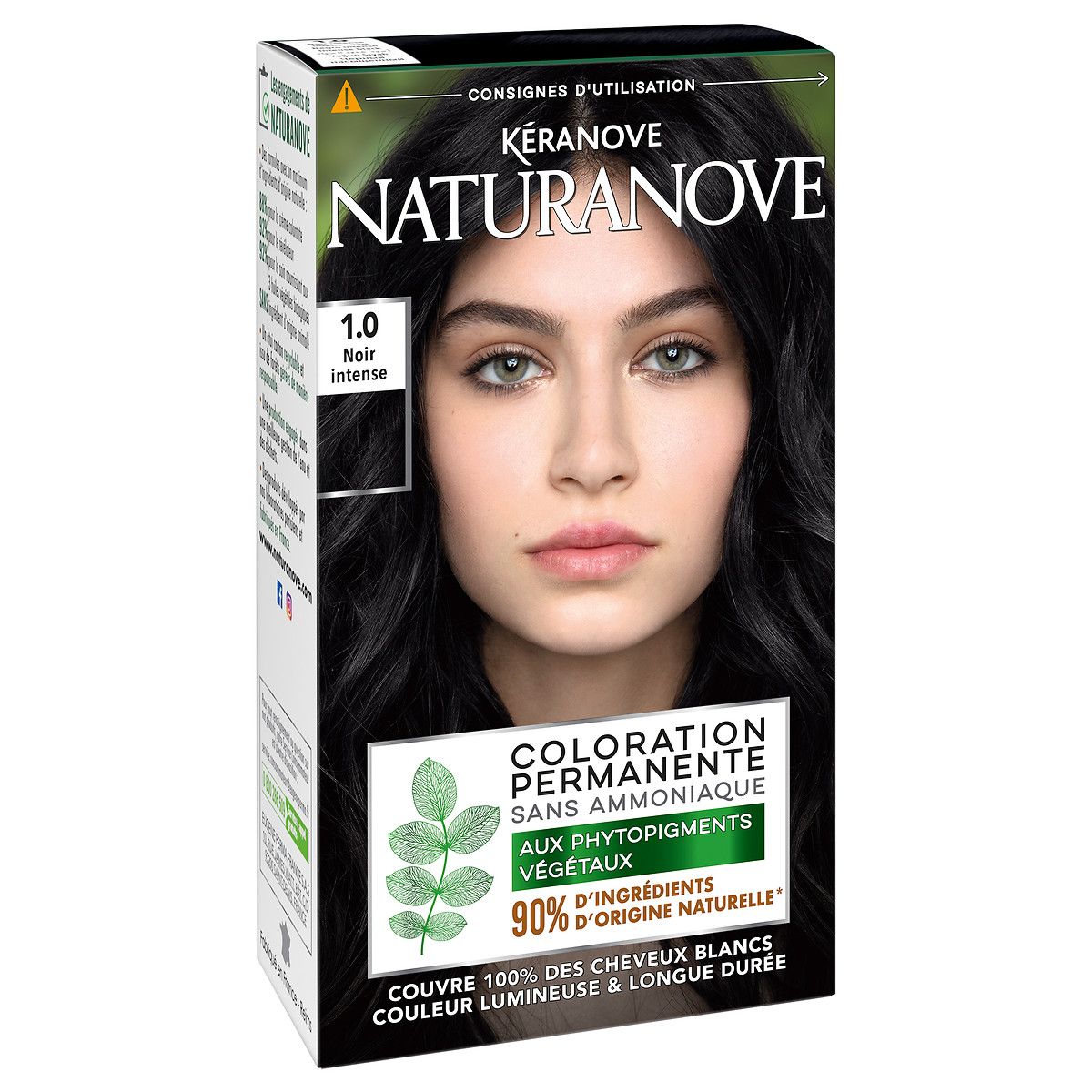 NATURANOVE Coloration permanente sans ammoniaque 1.0 noir intense 3 produits 1 kit