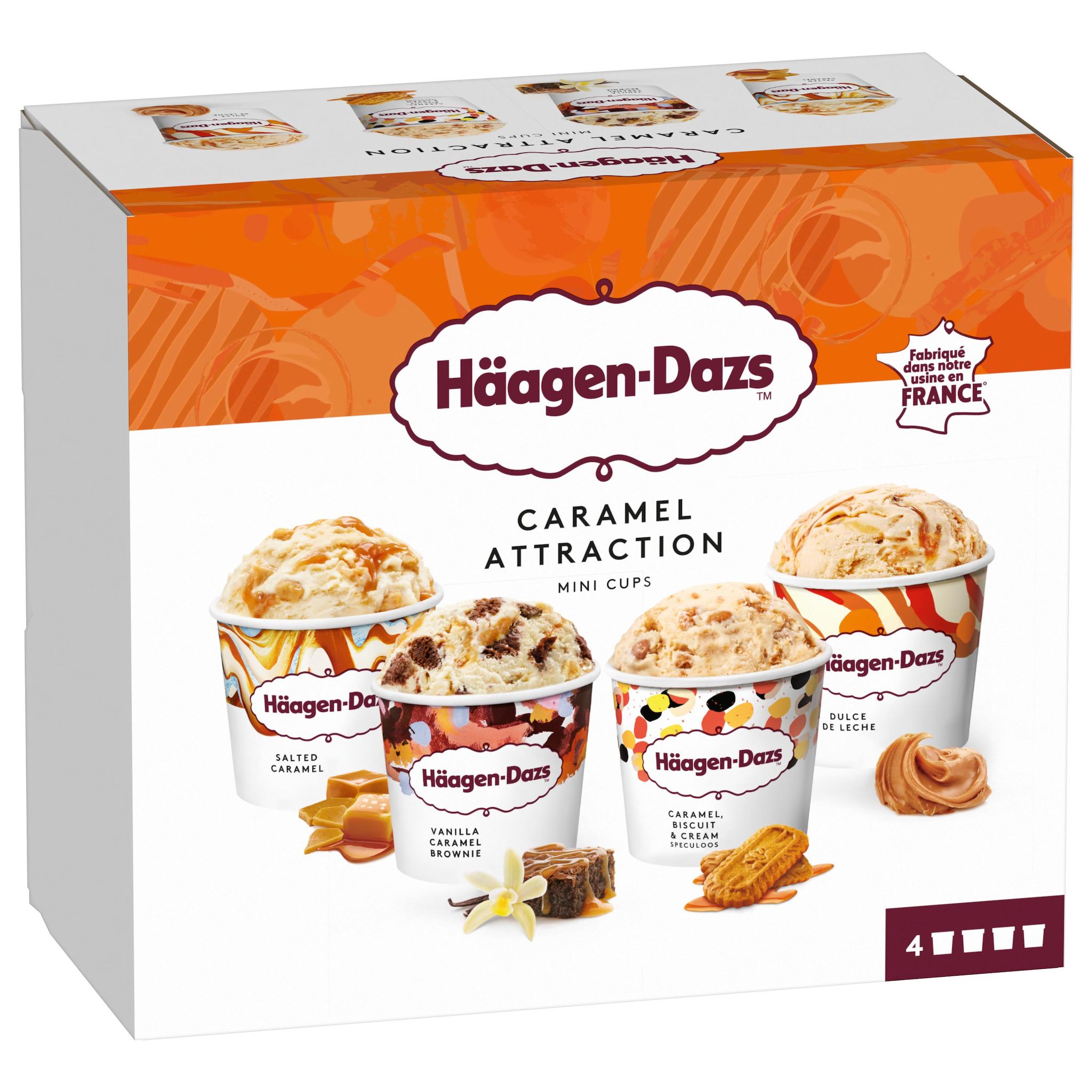 Voir la diapositive 2 : HAAGEN DAZS Mini pots crème glacée Caramel Attraction 4 pièces 321g