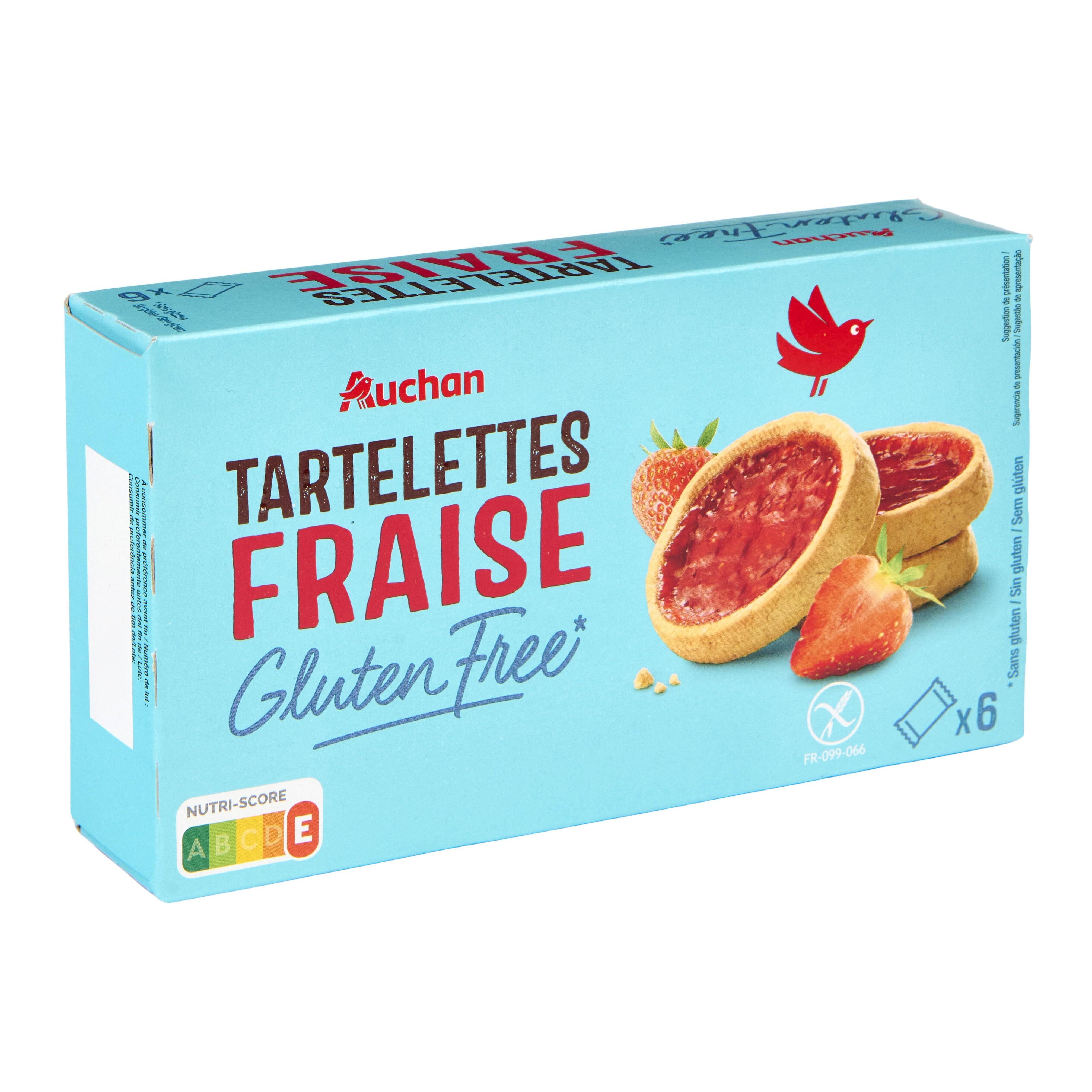 Voir la diapositive 2 : AUCHAN Tartelettes fraise sans gluten sachets individuels 6 tartelettes 130g