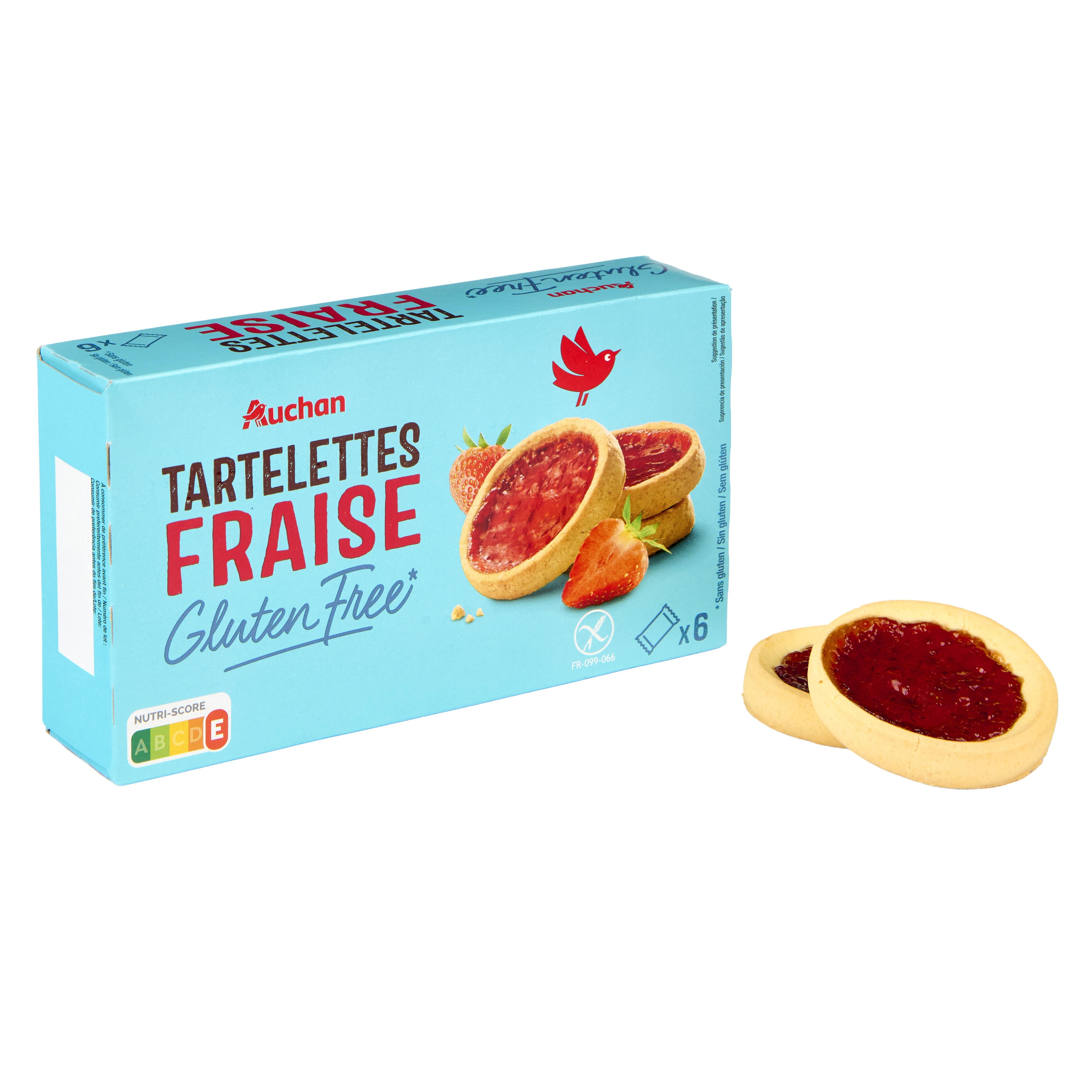 Voir la diapositive 3 : AUCHAN Tartelettes fraise sans gluten sachets individuels 6 tartelettes 130g