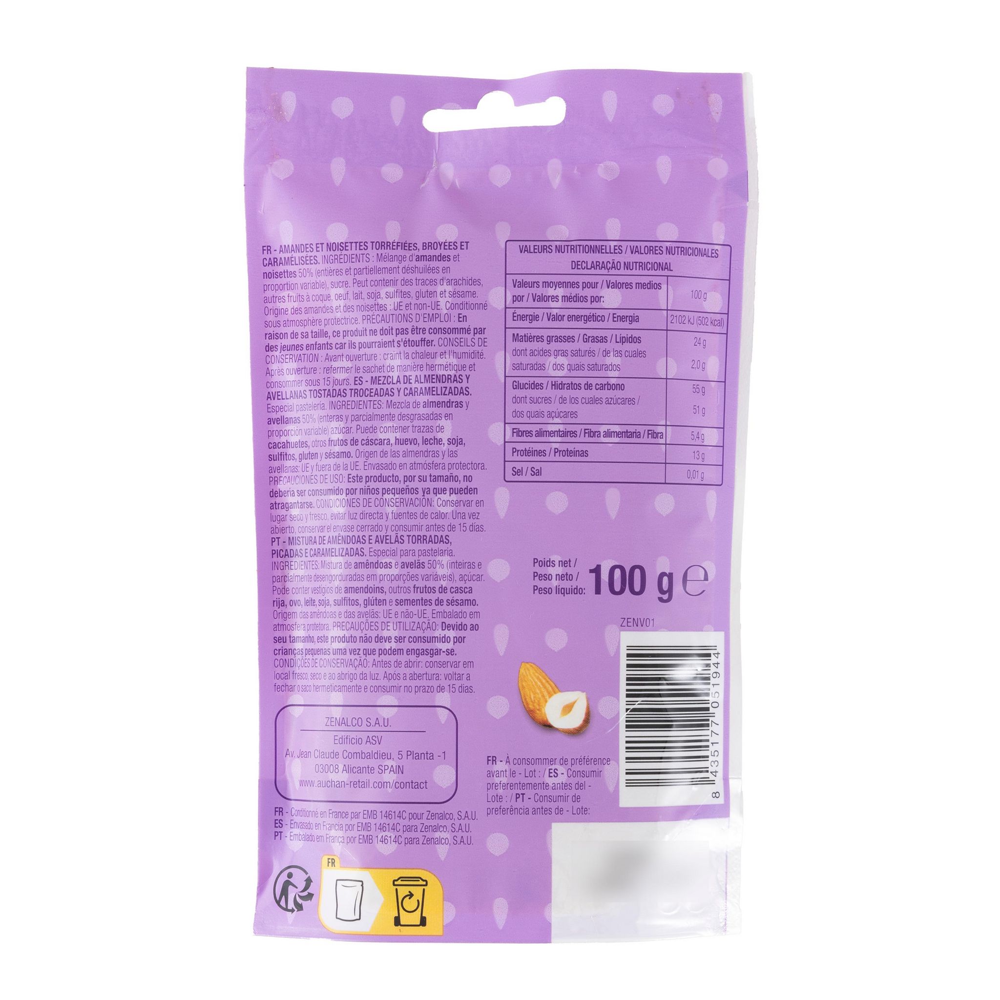 Voir la diapositive 2 : AUCHAN Pralin 100g