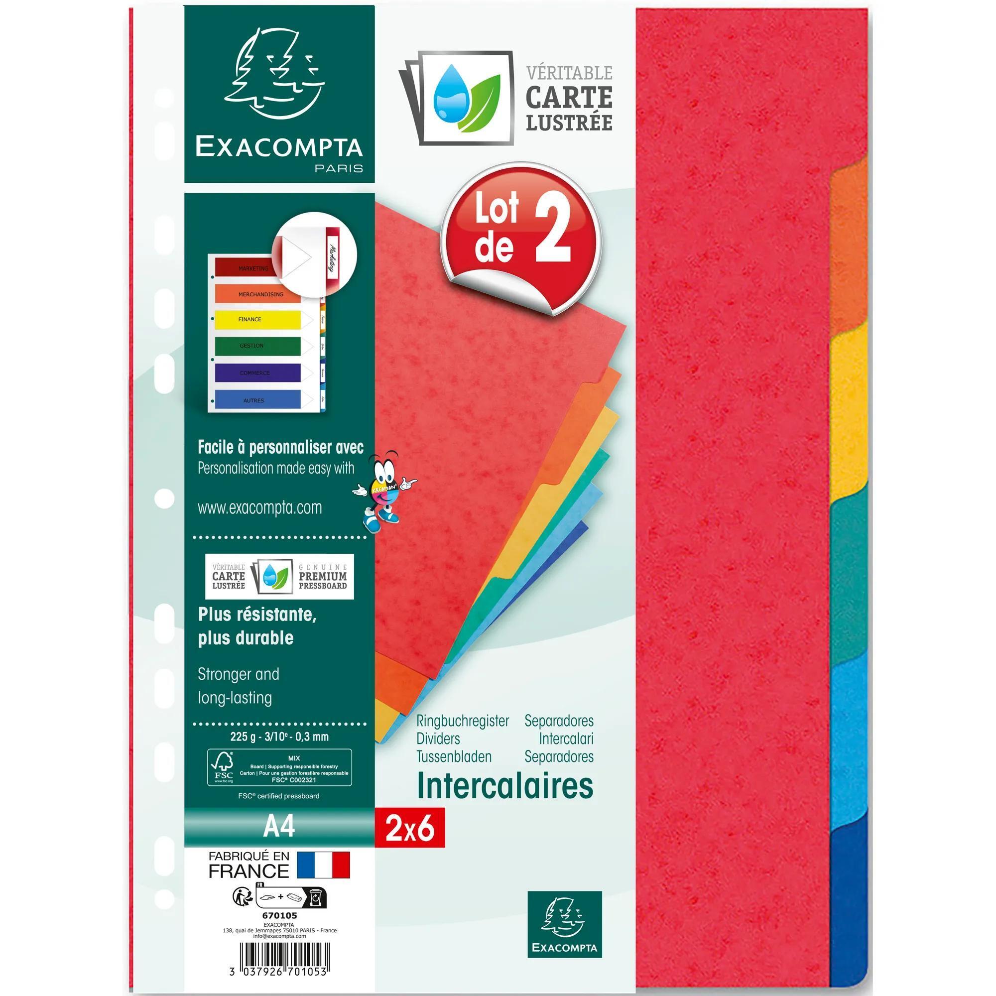 EXACOMPTA Lot de 2x6 intercalaires A4 7 trous