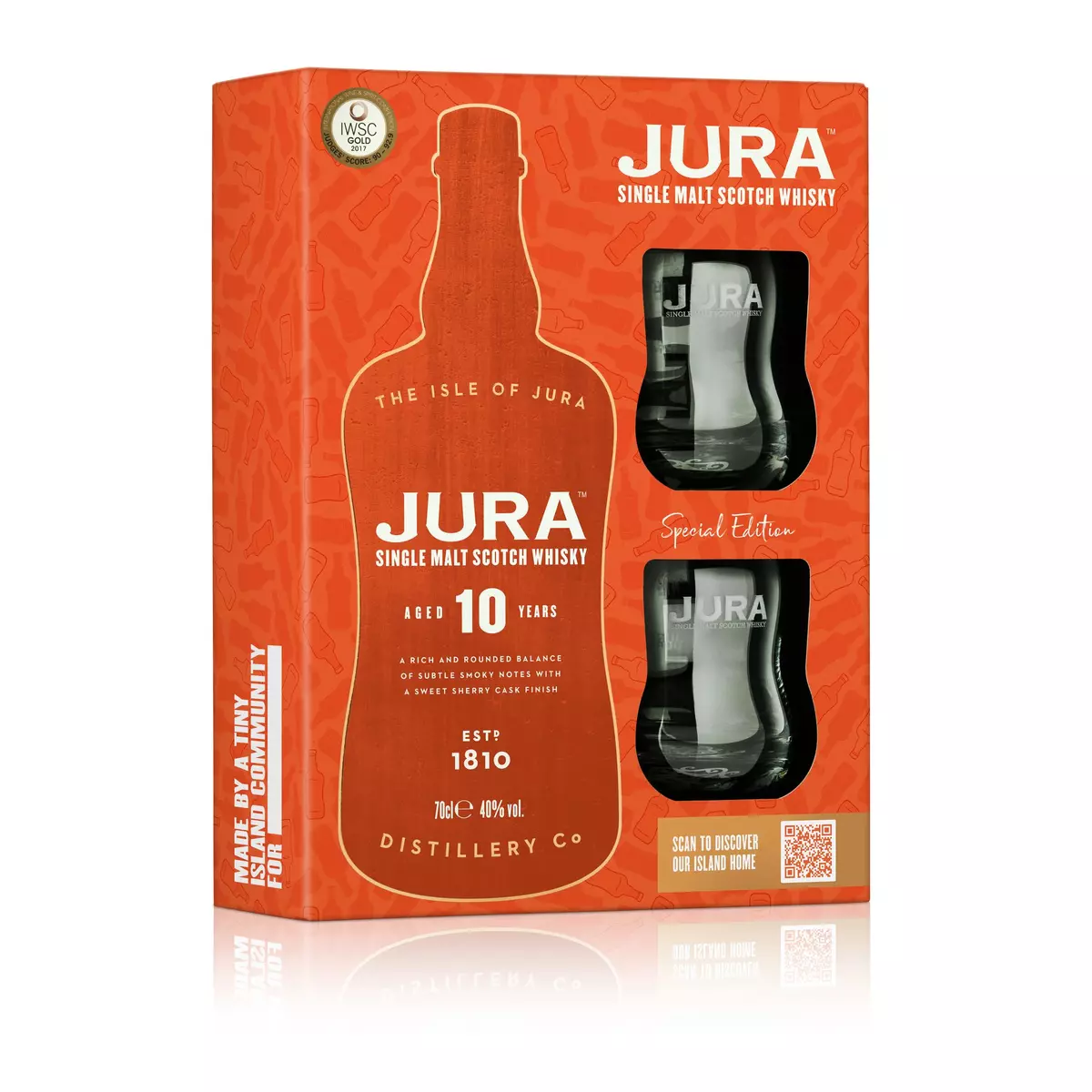 JURA Coffret whisky single malt Jura 40% 10 ans + 2 verres 70cl
