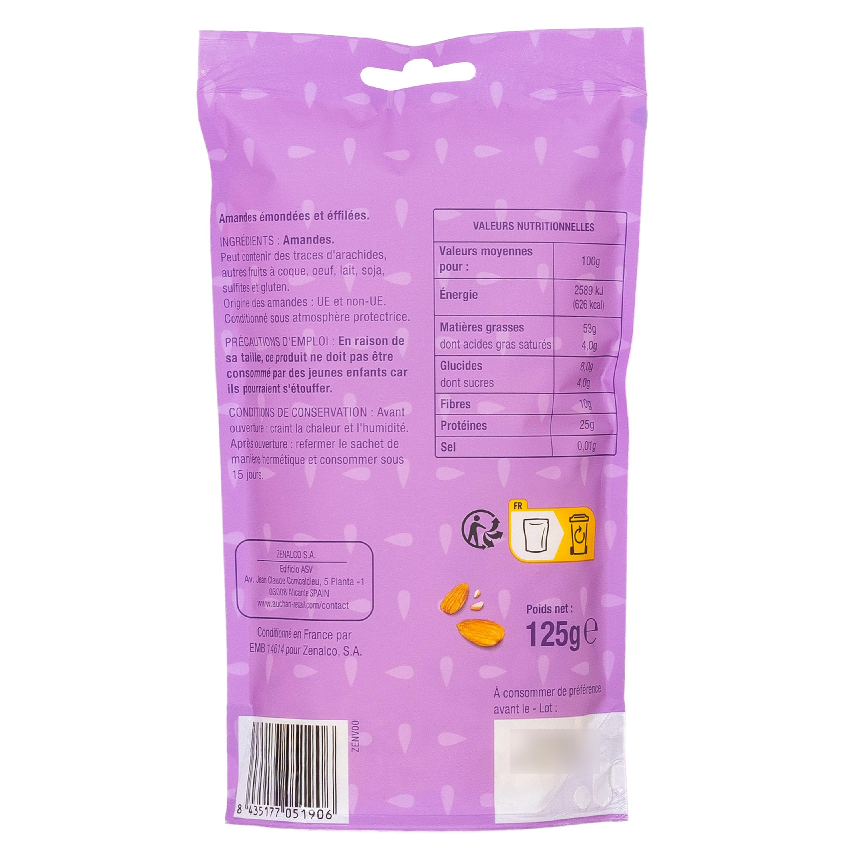 Voir la diapositive 2 : AUCHAN Amandes effilées et émondées sachet refermable 125g
