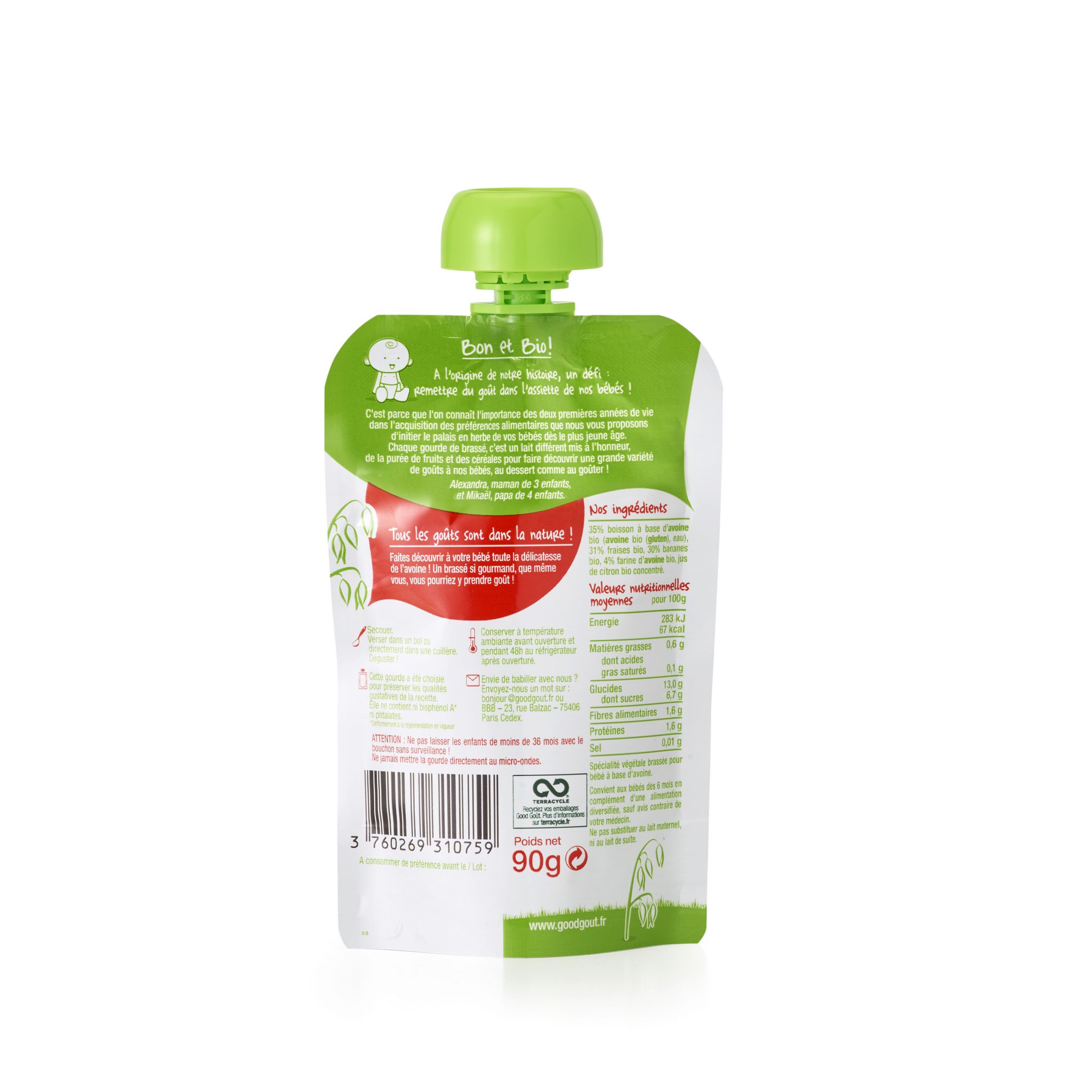 Voir la diapositive 2 : GOOD GOUT Gourde brassé végétal avoine fraise banane bio dès 6 mois 90g