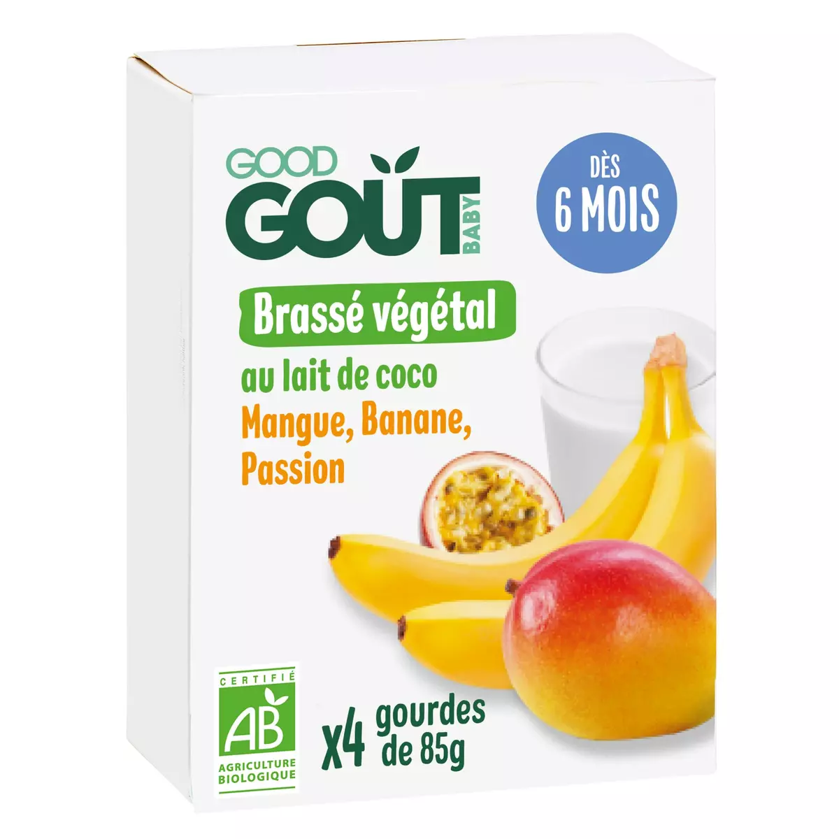 GOOD GOUT Brassé végétal au lait de coco mangue banane et passion bio sans sucres ajoutés 4x85g