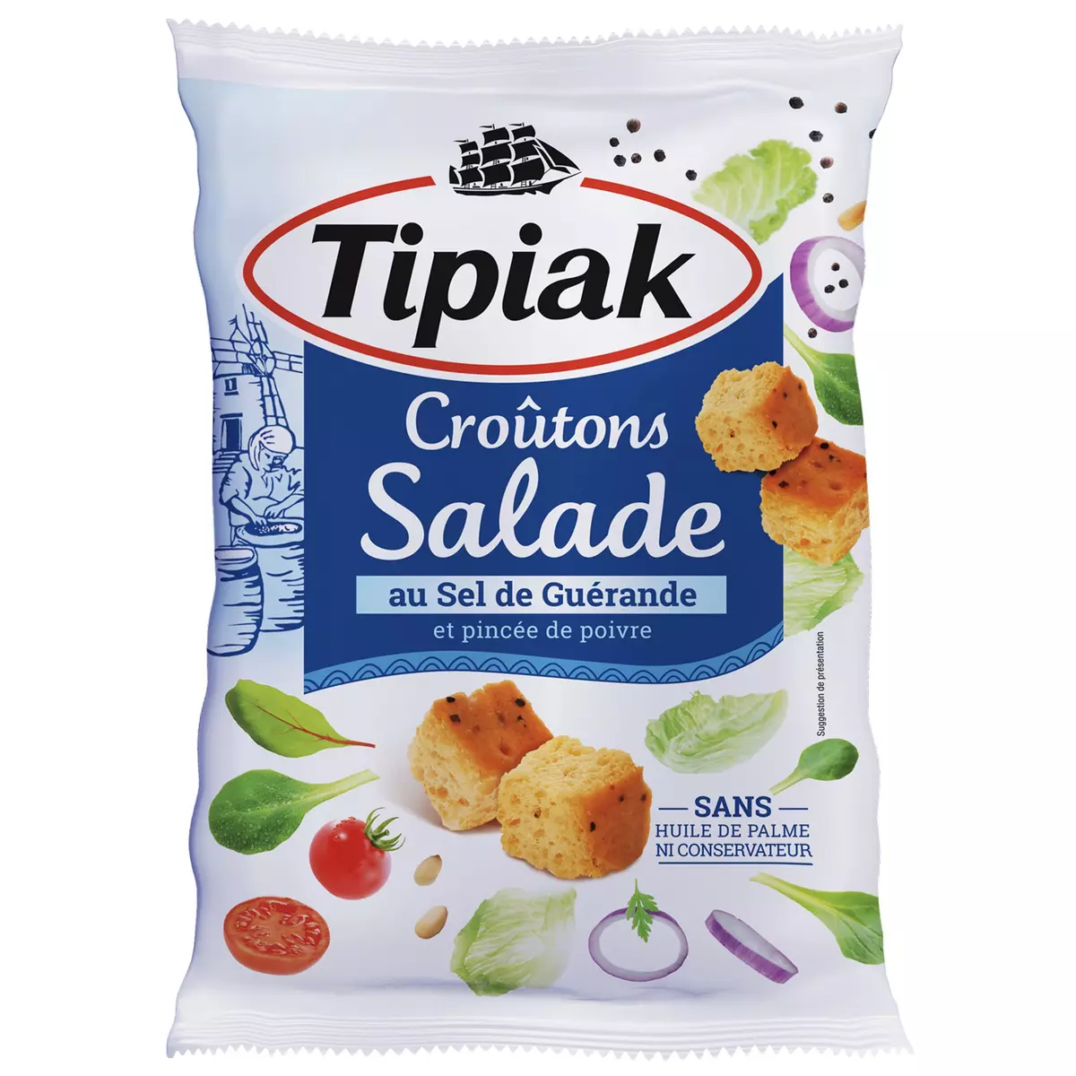 TIPIAK Croûtons de salade au sel de Guérande et pincée de poivre sans huile de palme et ni conservateur 80g