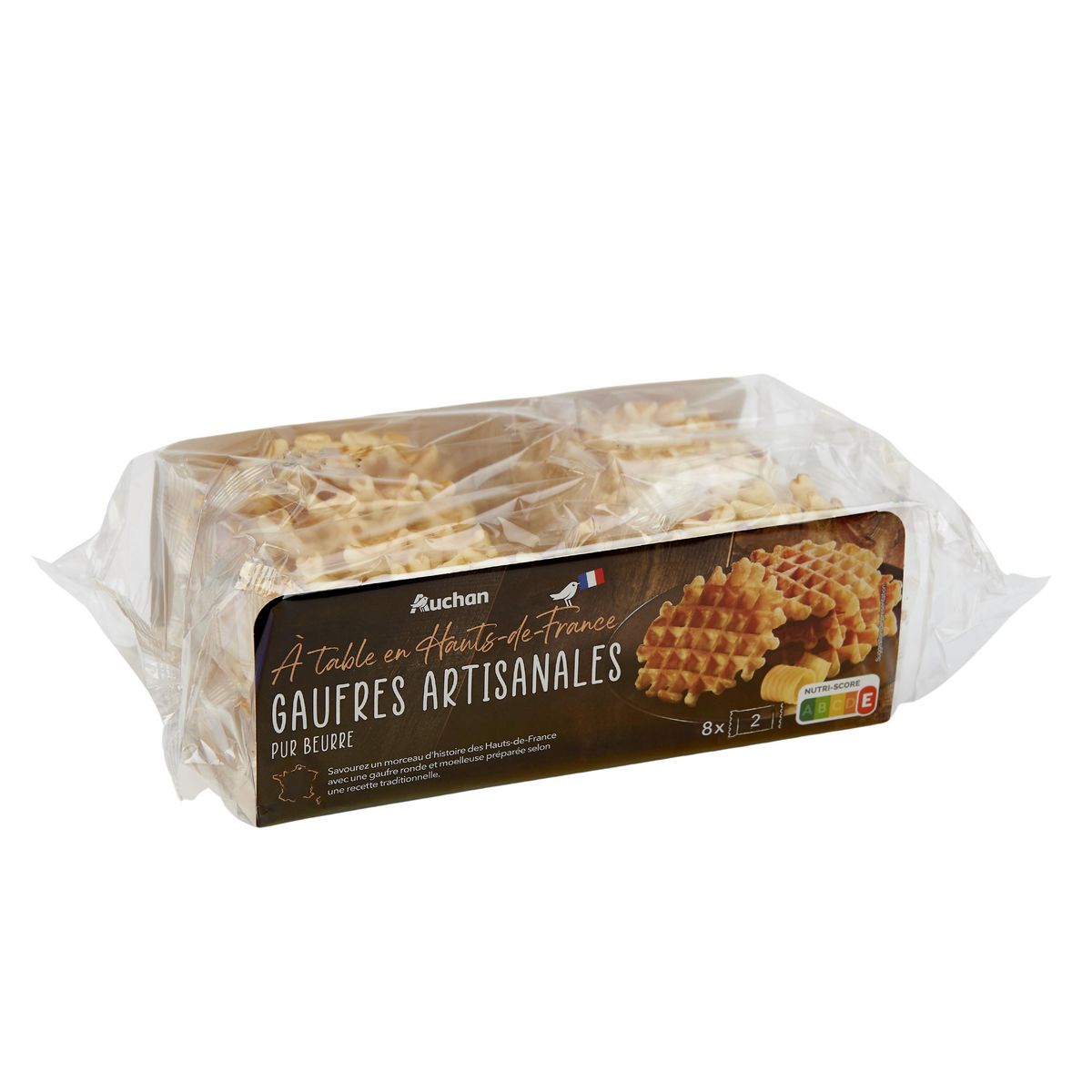 AUCHAN TERROIR Gaufres artisanales moelleuses pur beurre sachets fraîcheur 8x2 gaufres 320g