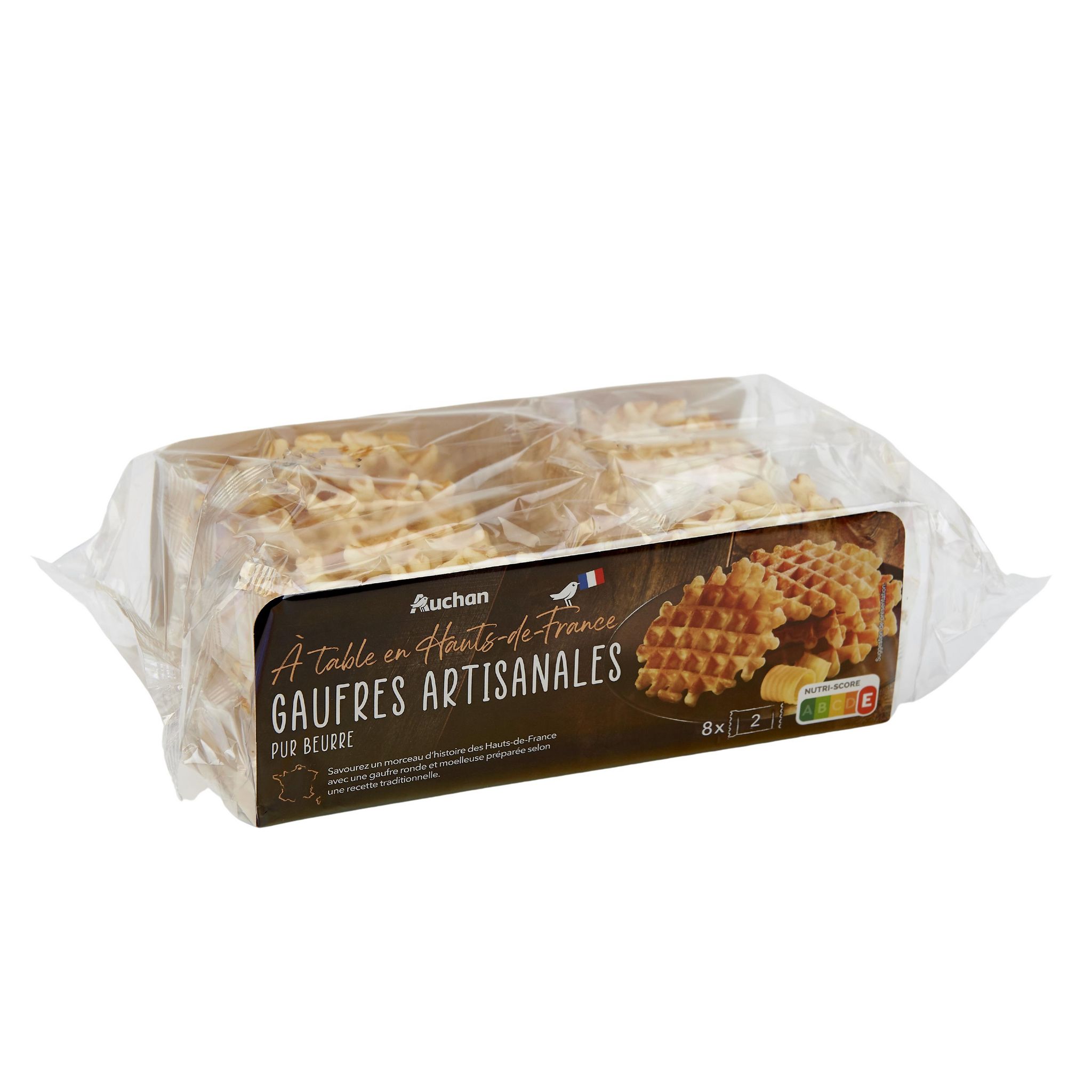 Voir la diapositive 2 : AUCHAN TERROIR Gaufres artisanales moelleuses pur beurre sachets fraîcheur 8x2 gaufres 320g