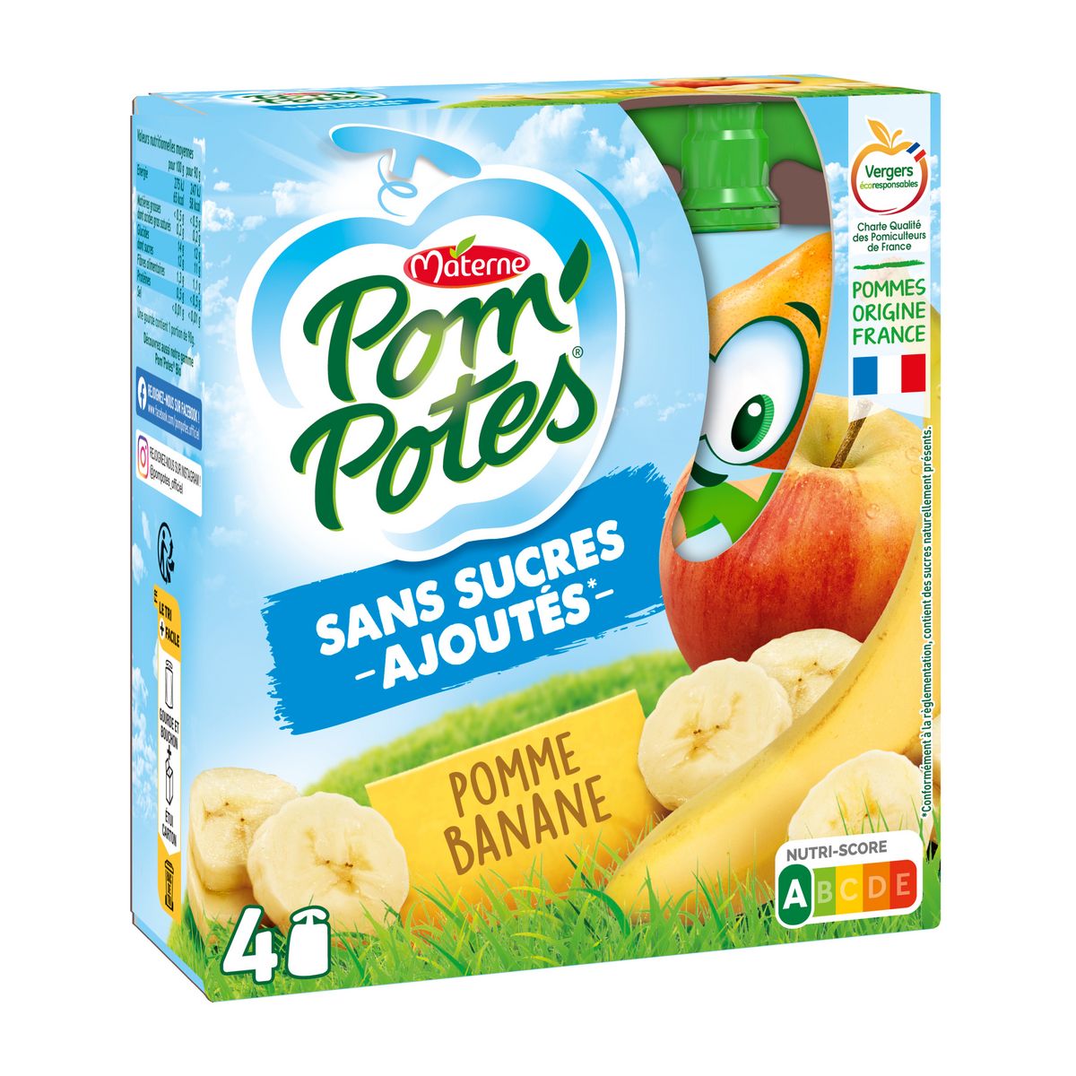 POM'POTES Gourdes compote de pomme banane sans sucres ajoutés 4x90g