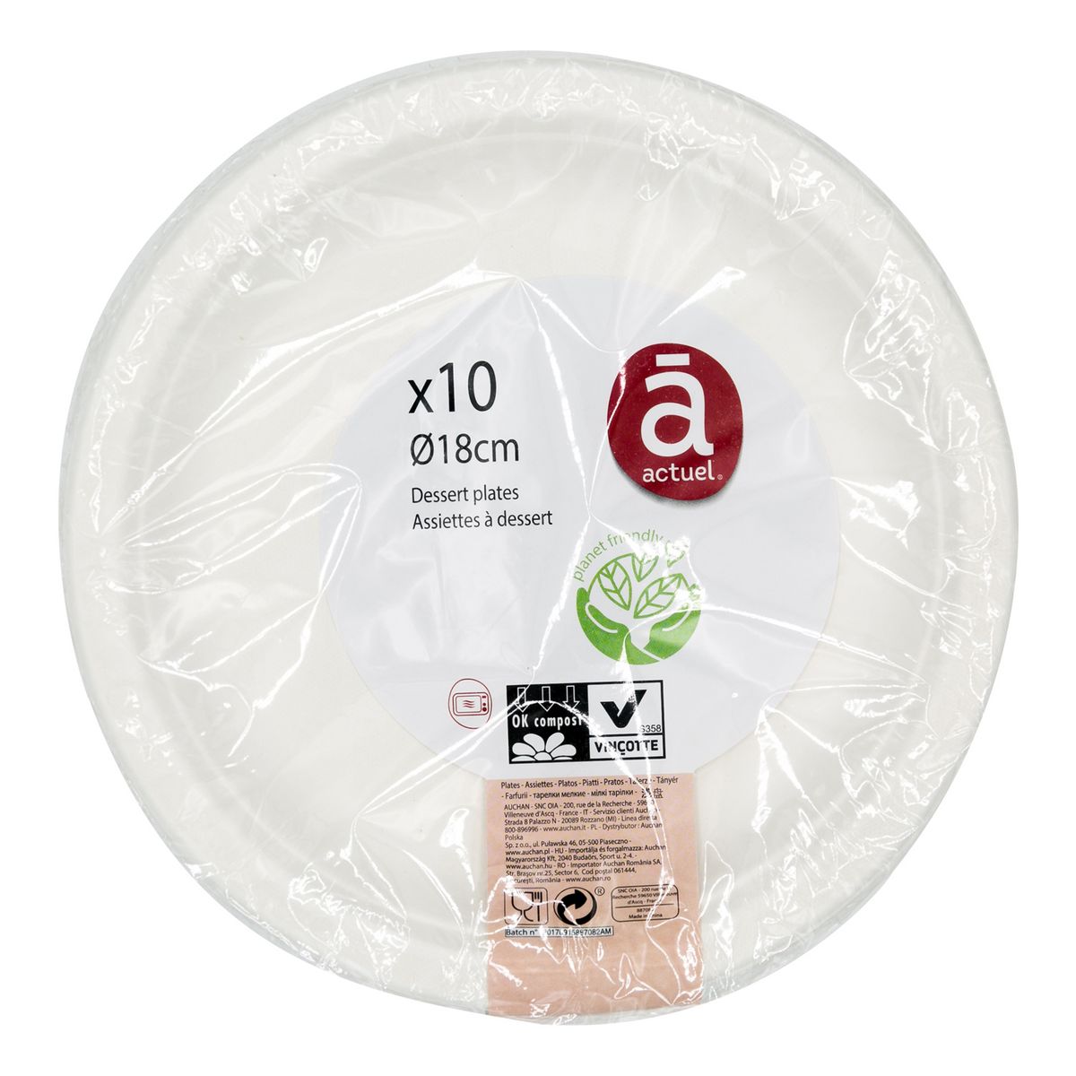 ACTUEL Assiettes à dessert 18cm compostables blanches