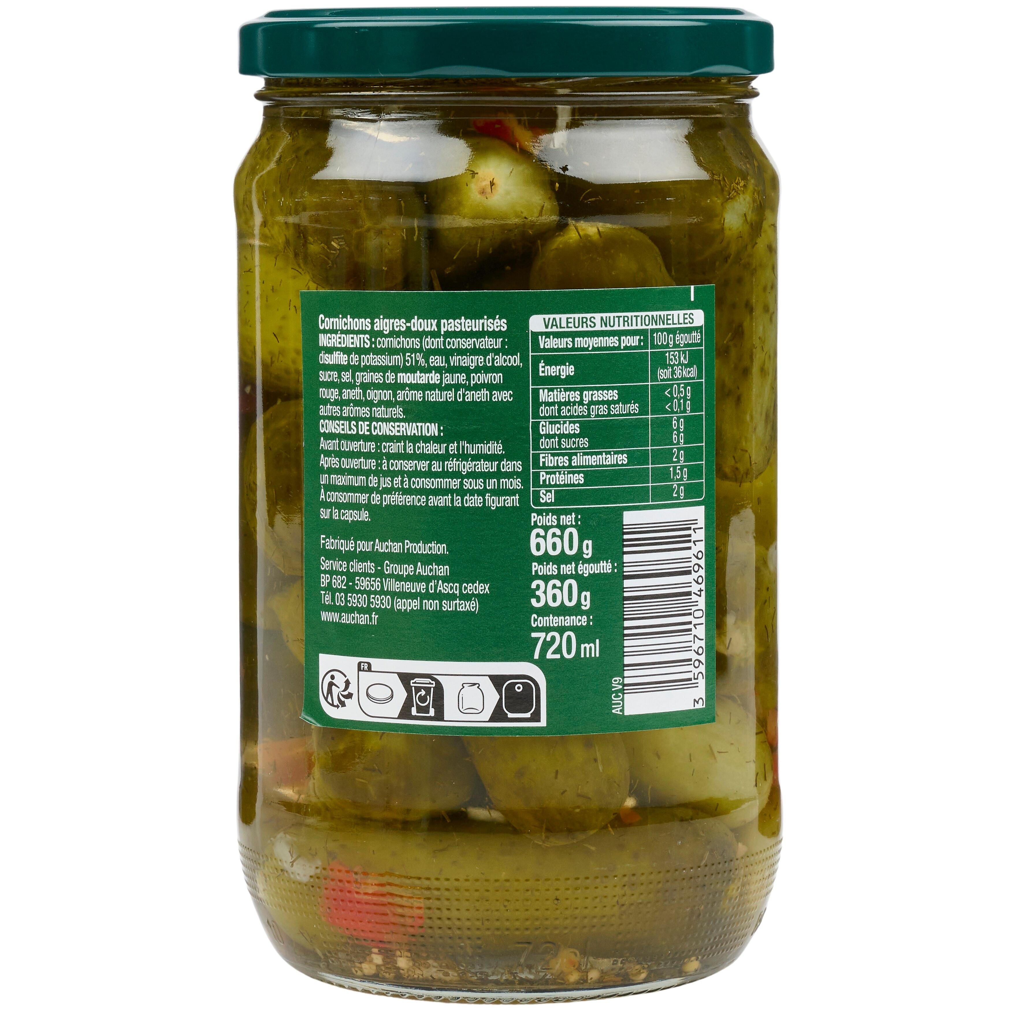 Voir la diapositive 5 : AUCHAN Cornichons aigres-doux 360g