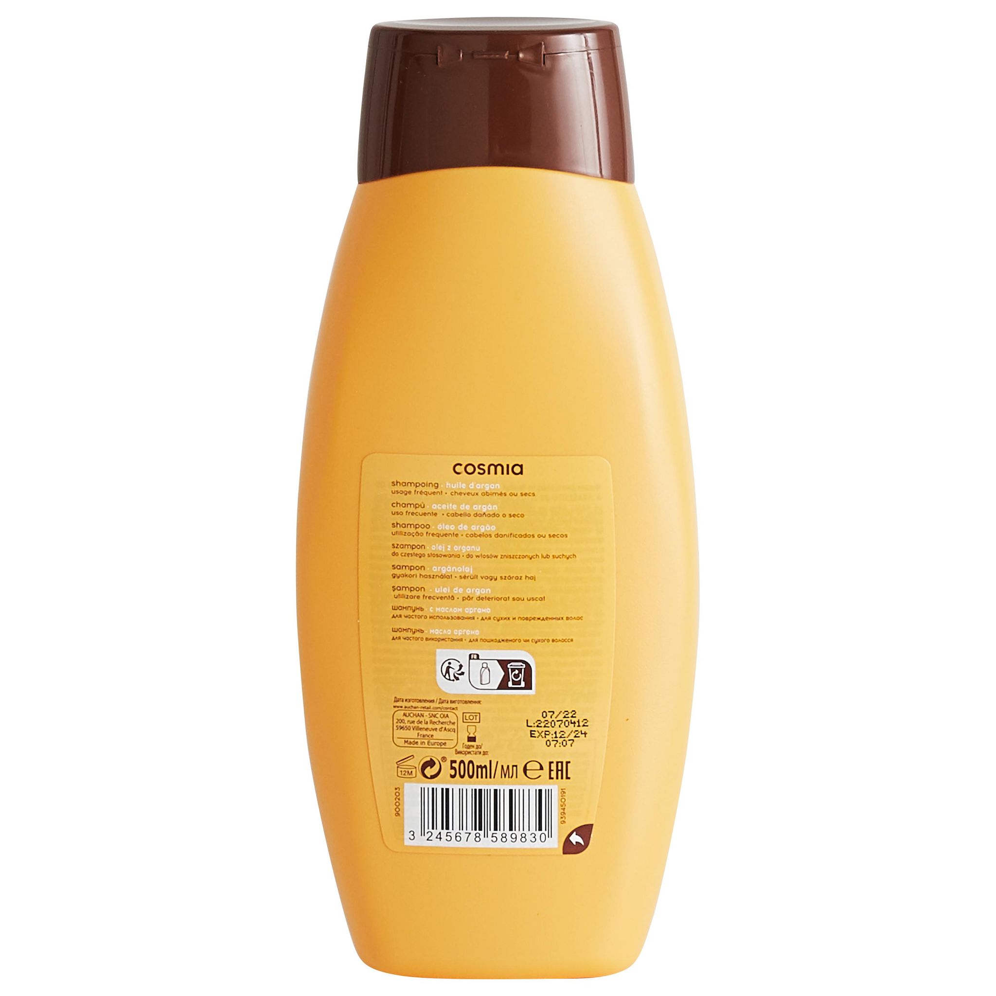 Voir la diapositive 2 : COSMIA Shampoing à l'huile d'argan cheveux abimés ou secs 500ml